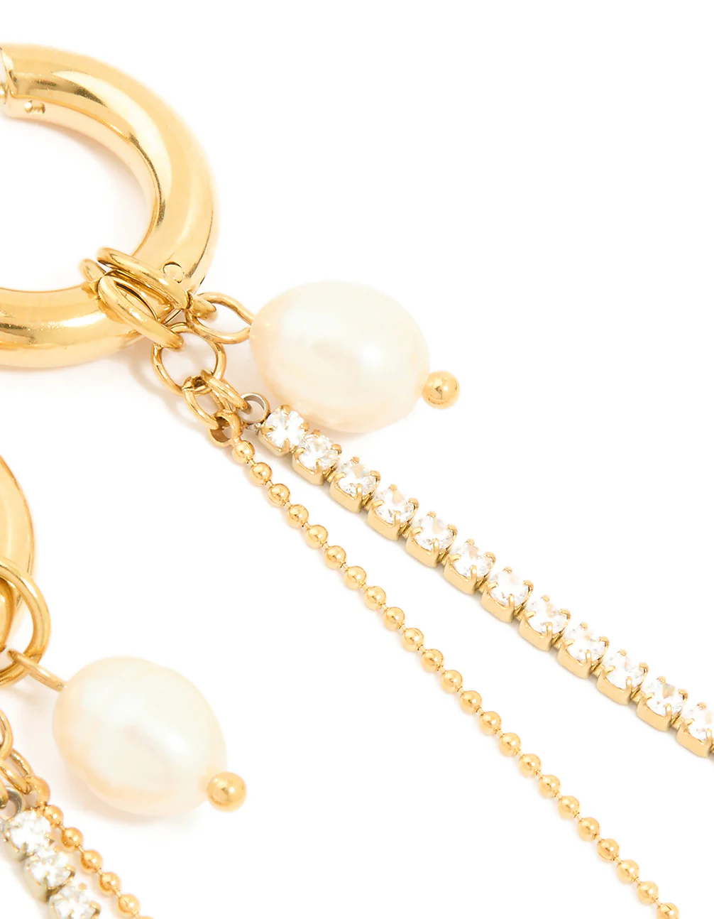 Waterproof Gold Plated Stainless Steel Freshwater Pearl & Diamante Cup Chain Huggie Earrings - Image 4