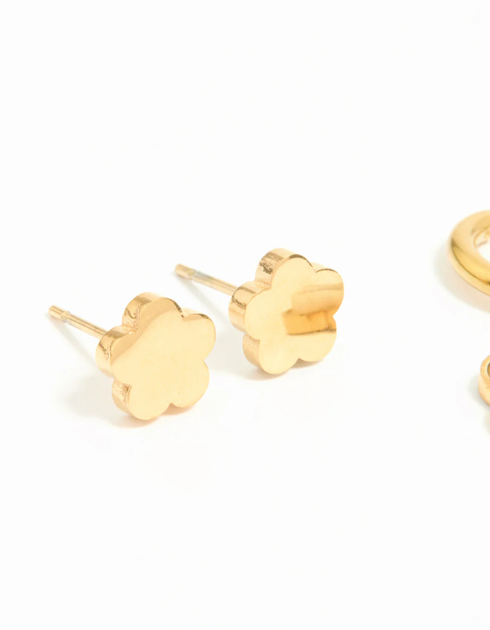 Waterproof Gold Plated Stainless Steel Freshwater Pearl Flower Earrings 2-Pack - Image 2