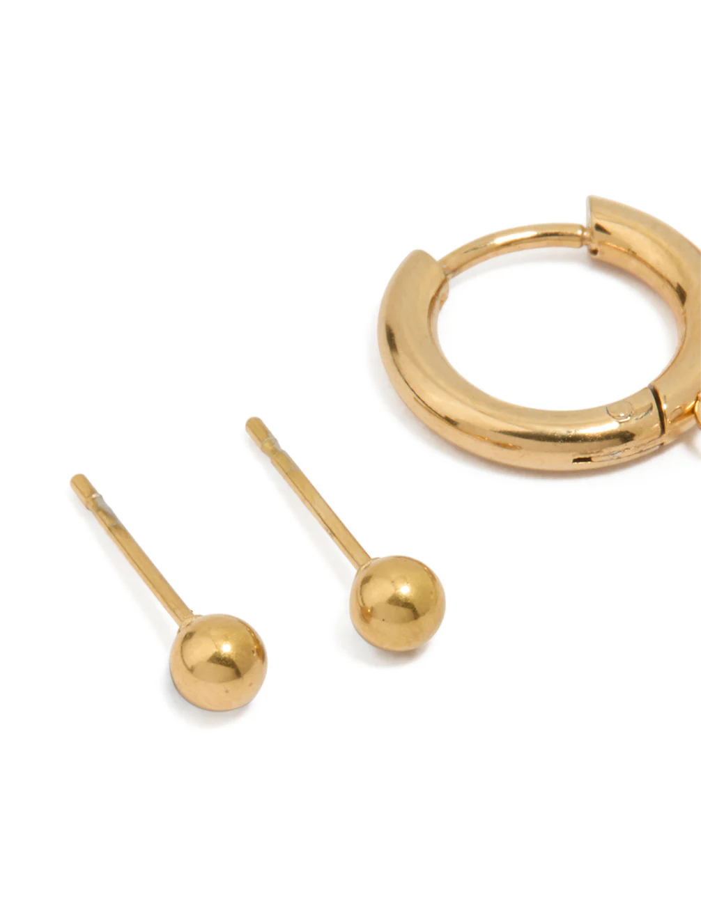 Waterproof Gold Plated Stainless Steel Freshwater Pearl Huggie & Stud Earrings 3-Pack - Image 2