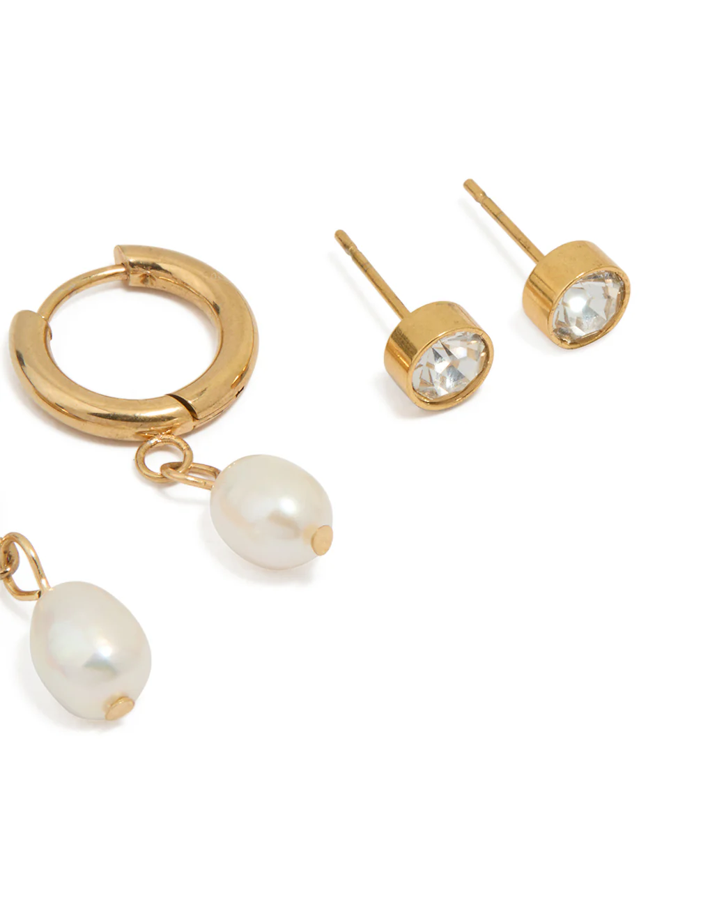 Waterproof Gold Plated Stainless Steel Freshwater Pearl Huggie & Stud Earrings 3-Pack - Image 3