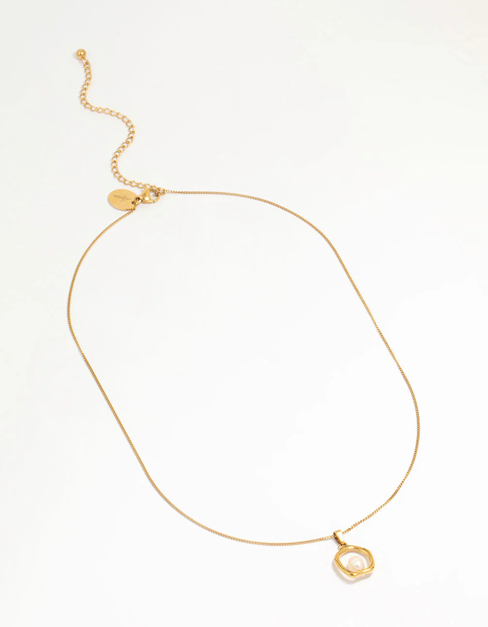 Waterproof Gold Plated Stainless Steel Freshwater Pearl Molten Hoop Pendant Necklace - Image 4