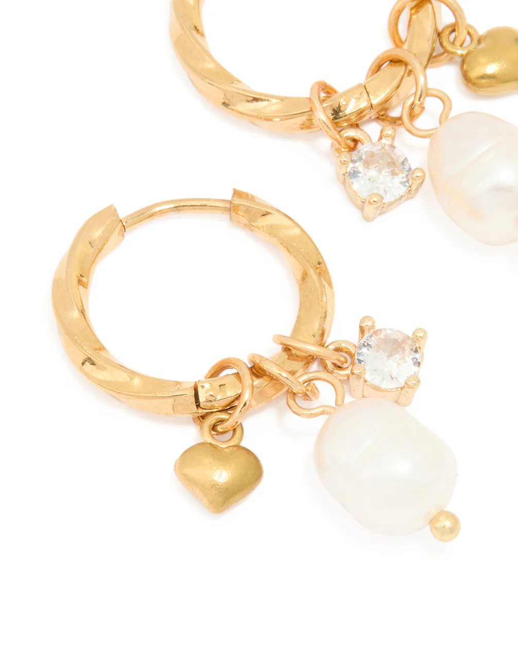 Waterproof Gold Plated Stainless Steel Freshwater Pearl Twist Hoop Earrings - Image 4