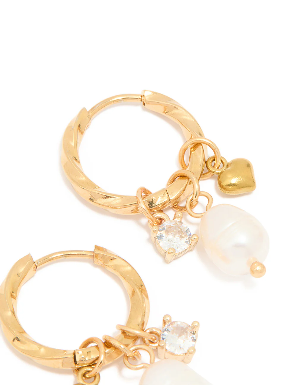 Waterproof Gold Plated Stainless Steel Freshwater Pearl Twist Hoop Earrings - Image 5