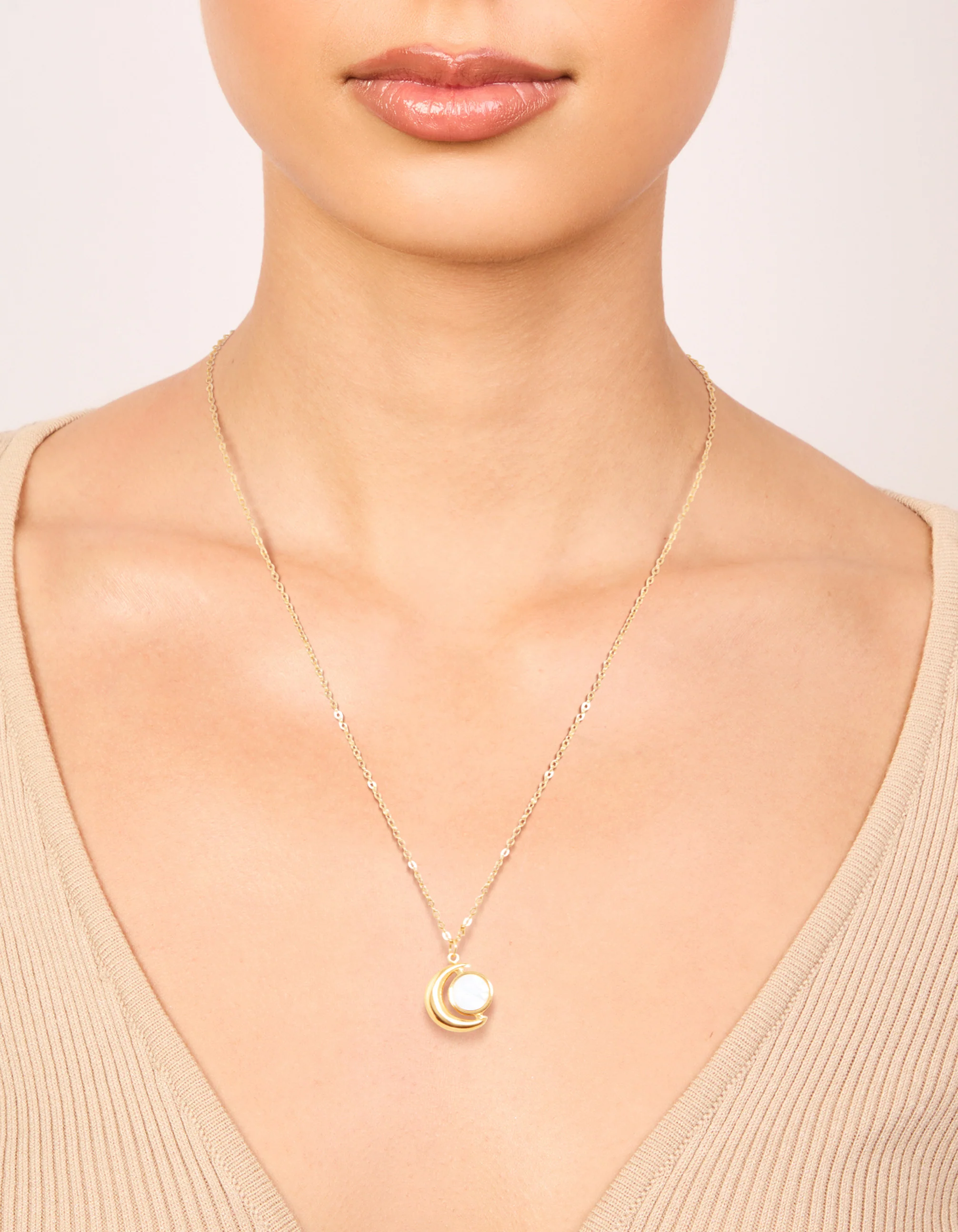 Waterproof Gold Plated Stainless Steel Full & Crescent Moon Phase Necklace - Image 4