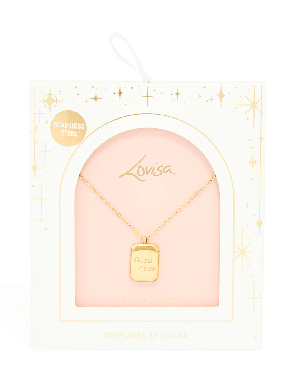 Waterproof Gold Plated Stainless Steel 'Good Luck' Pendant Necklace - Image 3