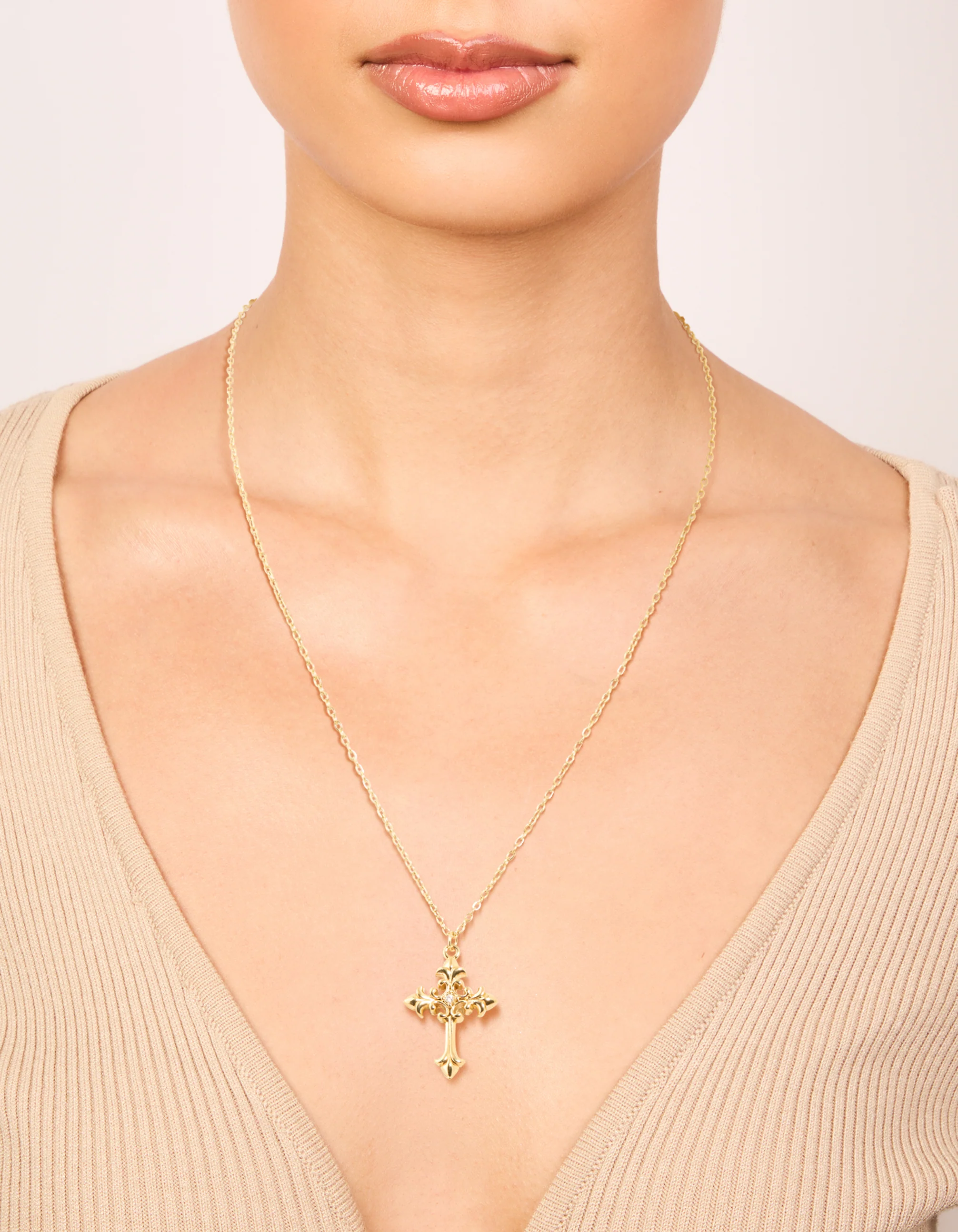 Waterproof Gold Plated Stainless Steel Gothic Cross Necklace - Image 2