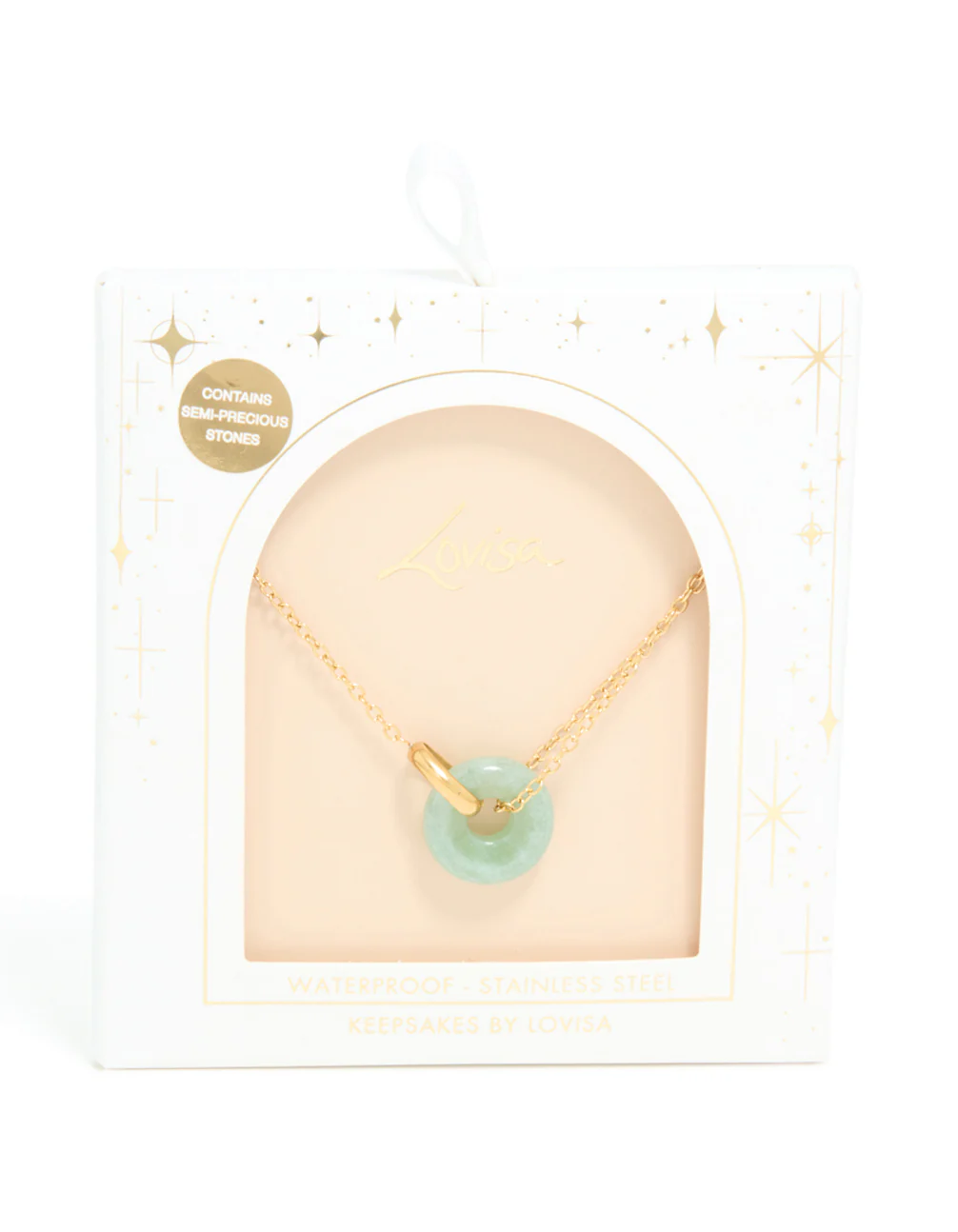 Waterproof Gold Plated Stainless Steel Green Acrylic Doughnut Necklace - Image 5