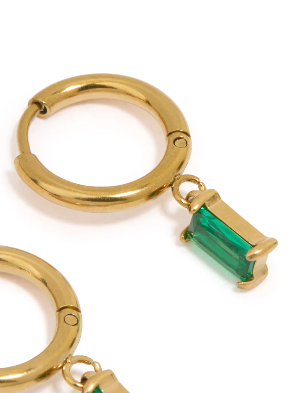 Waterproof Gold Plated Stainless Steel Green Baguette Huggie Earrings - Image 3