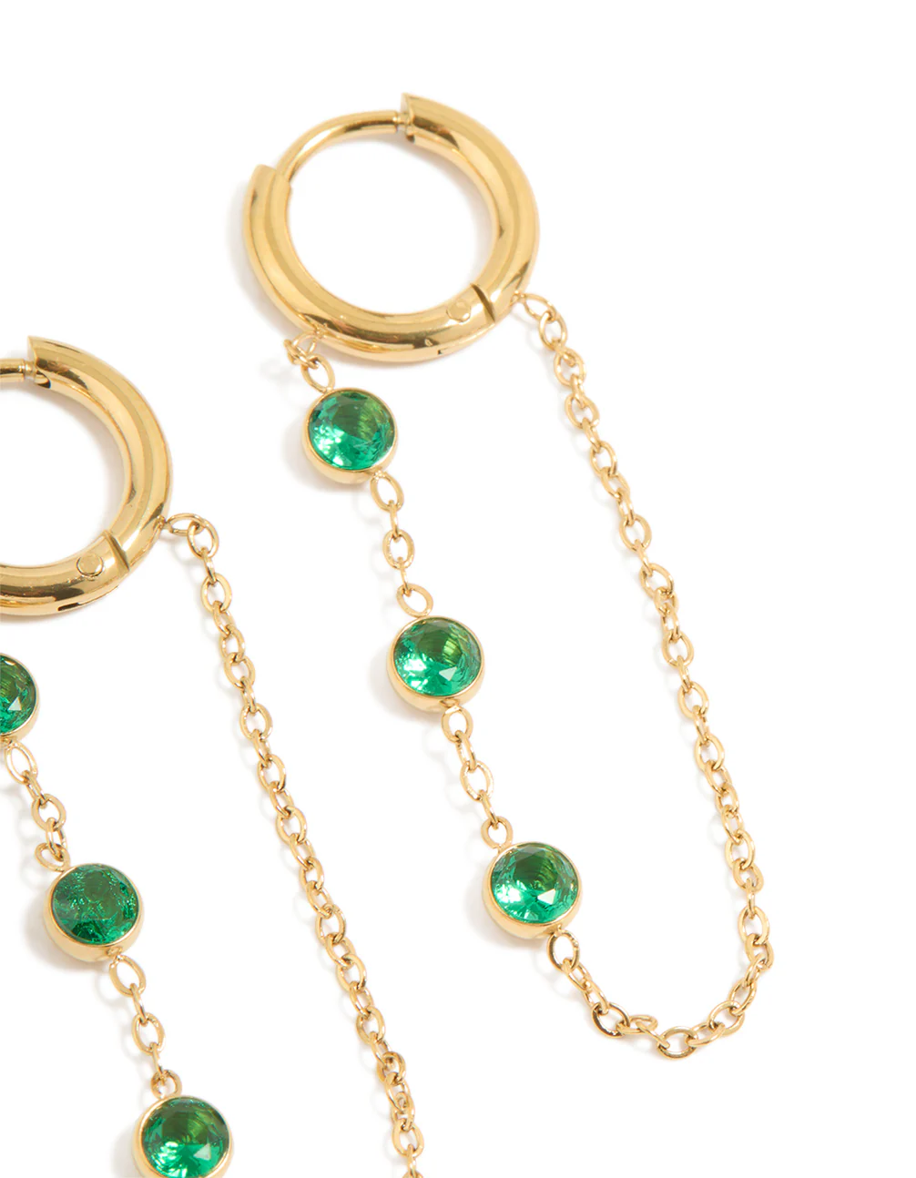 Waterproof Gold Plated Stainless Steel Green Cubic Zirconia Huggie Earrings 2-Pack - Image 3