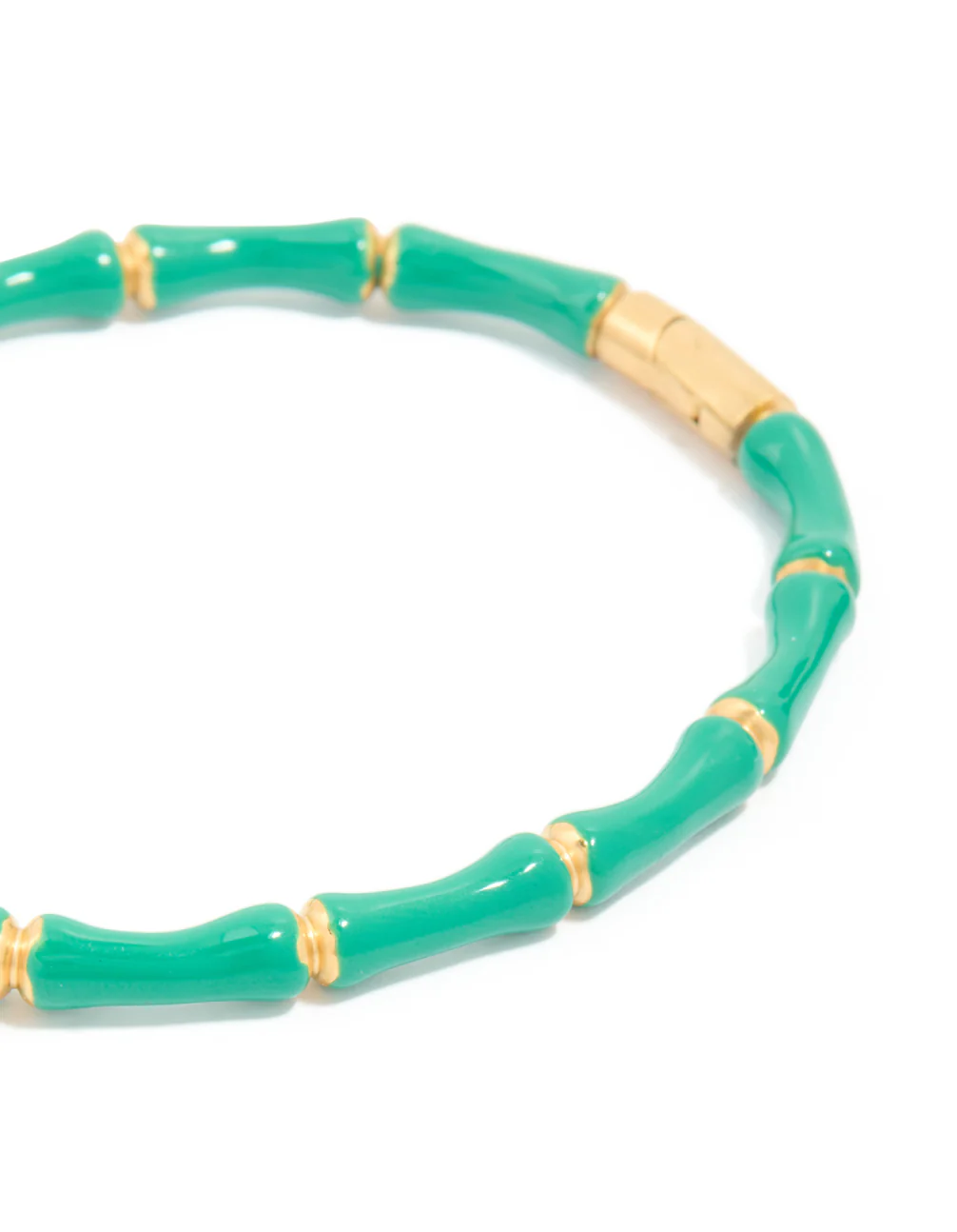 Waterproof Gold Plated Stainless Steel Green Enamel Bamboo Bangle - Image 4