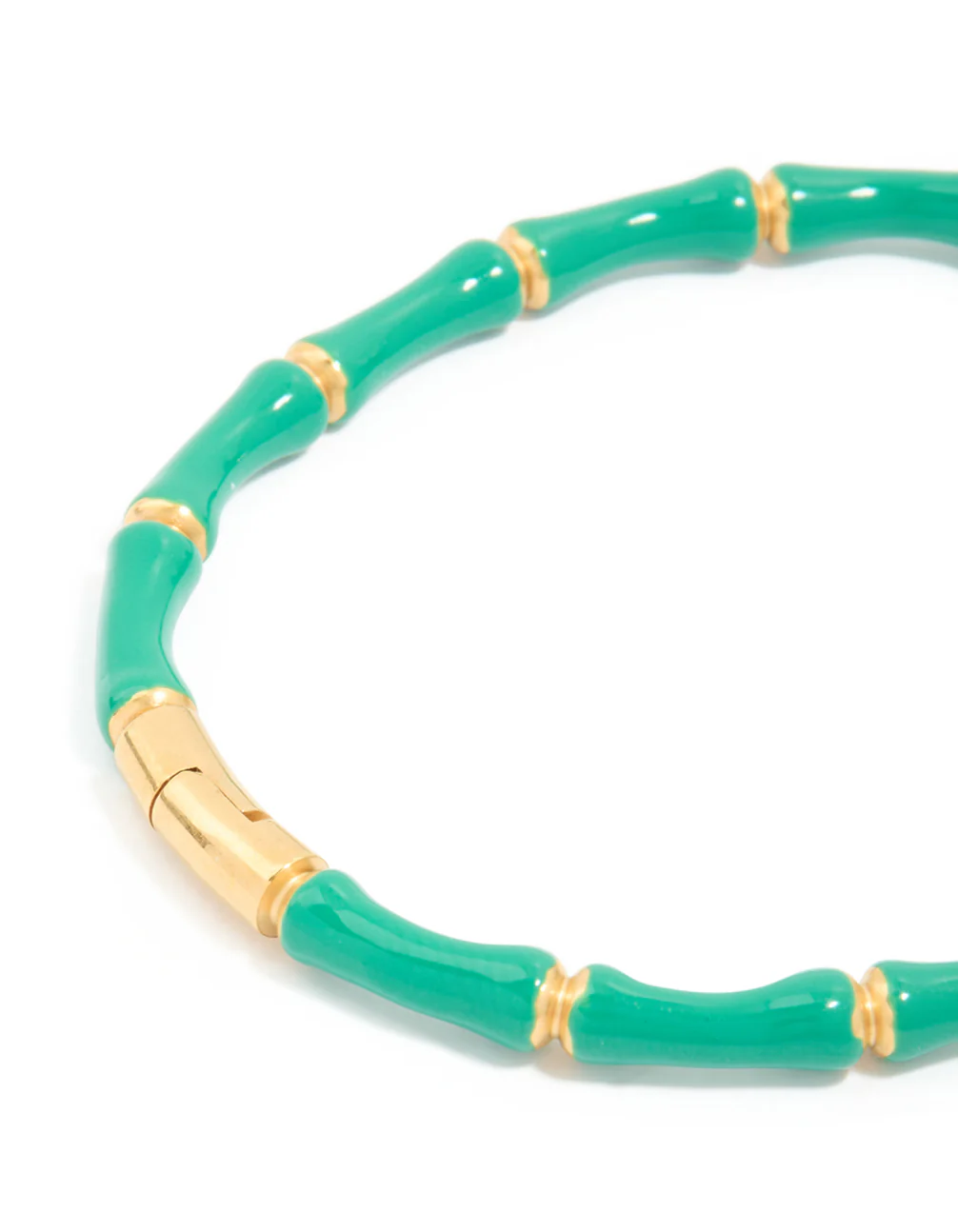 Waterproof Gold Plated Stainless Steel Green Enamel Bamboo Bangle - Image 5