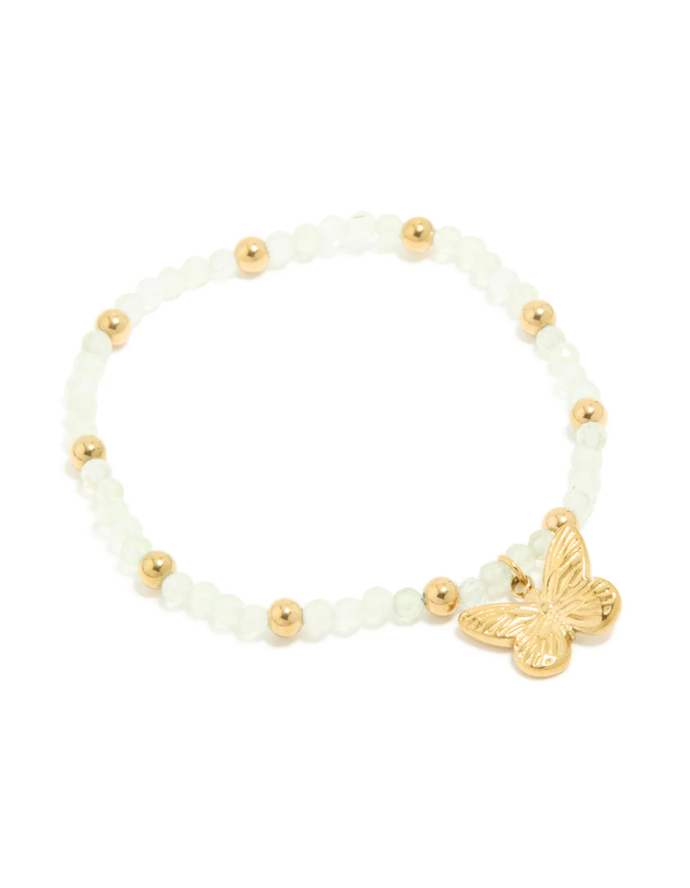 Waterproof Gold Plated Stainless Steel Green Semi Precious Stone Butterfly Stretch Bracelet - Image 2