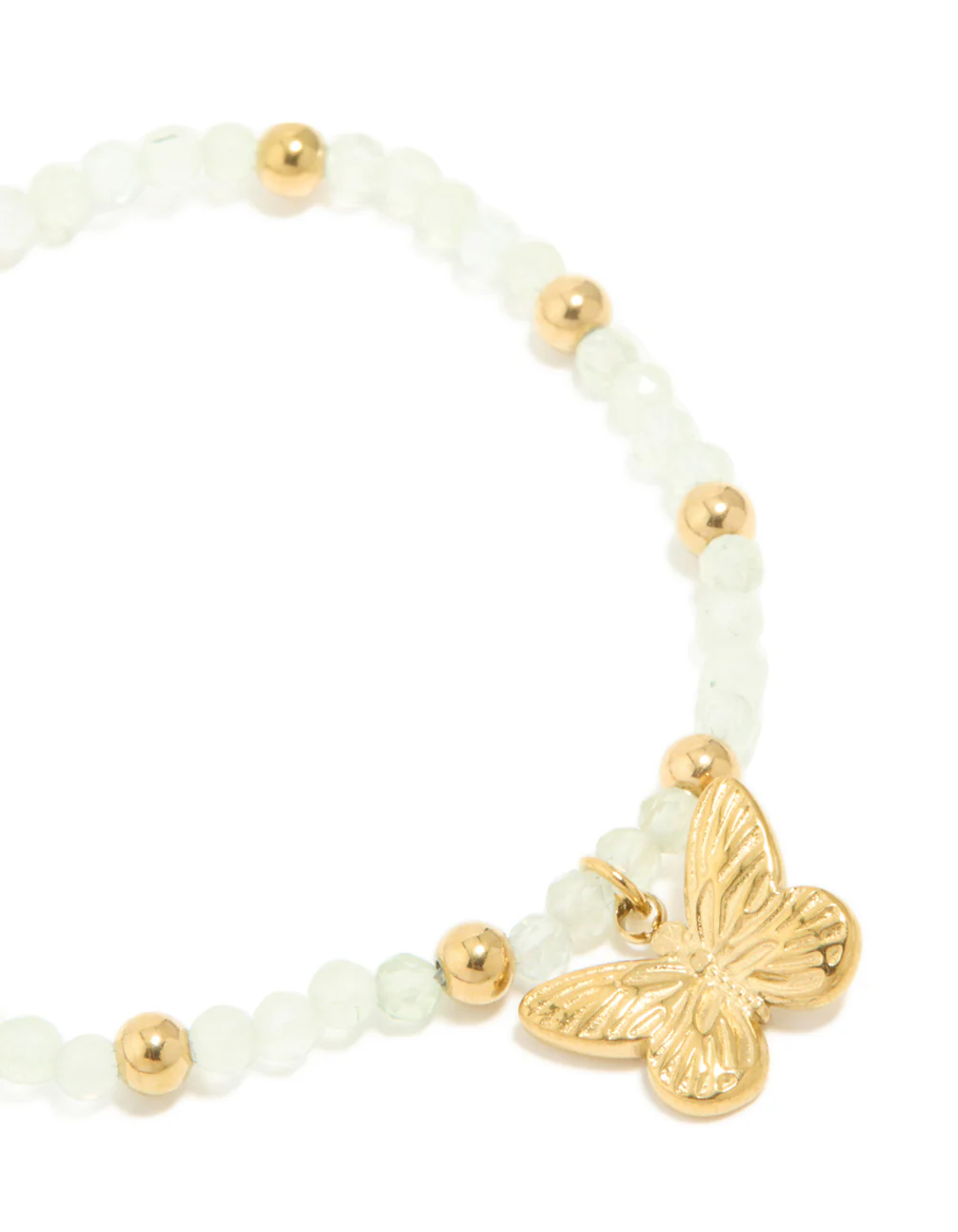 Waterproof Gold Plated Stainless Steel Green Semi Precious Stone Butterfly Stretch Bracelet - Image 4