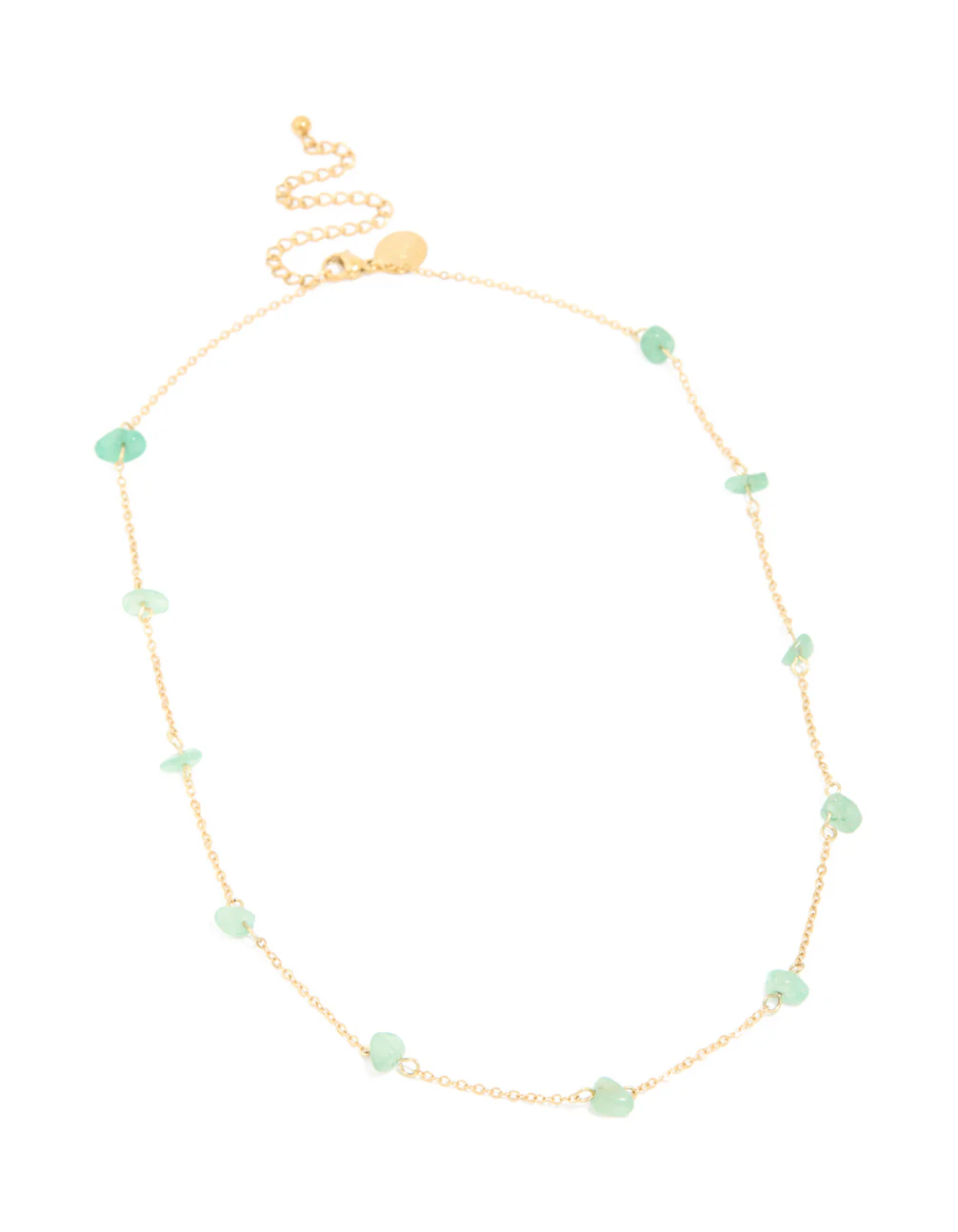 Waterproof Gold Plated Stainless Steel Green Semi Precious Stone Chip Necklace - Image 4