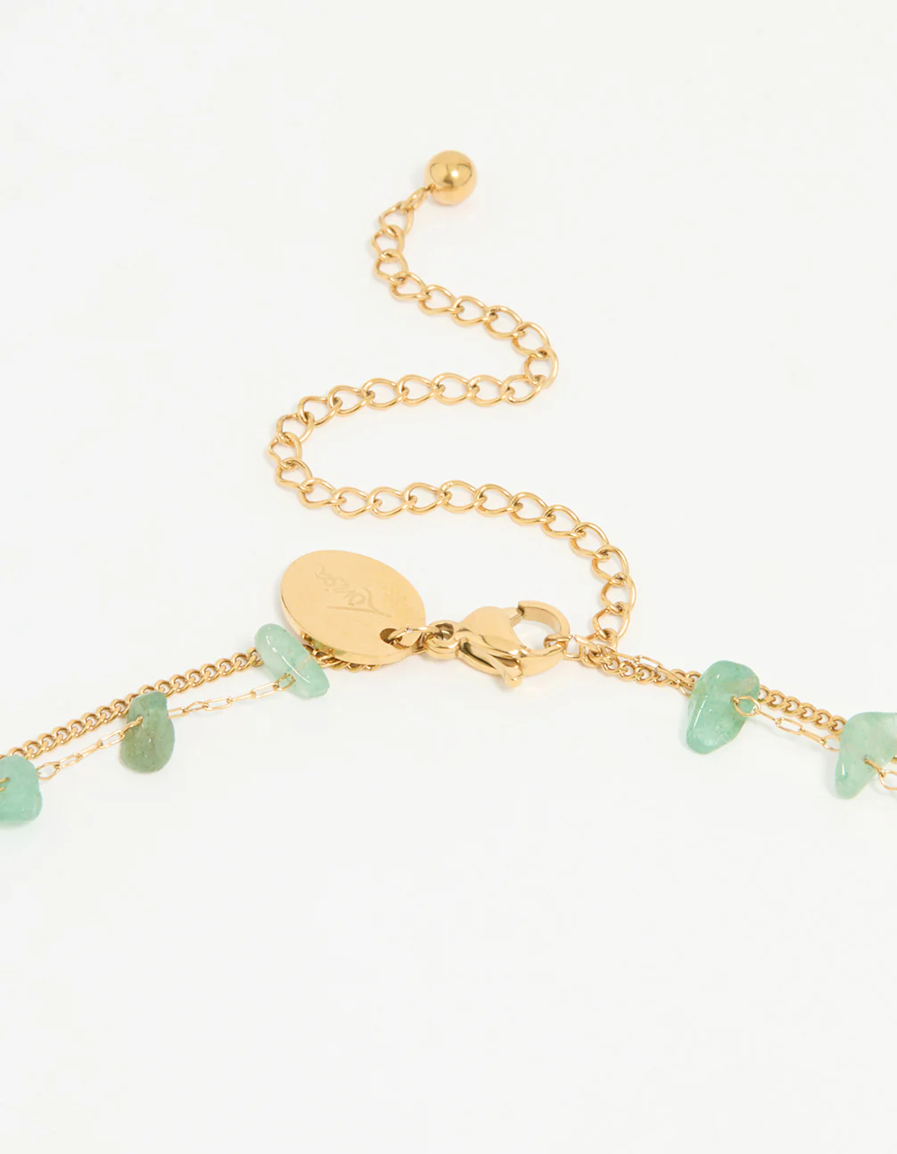 Waterproof Gold Plated Stainless Steel Green Stone Layered Necklace - Image 3