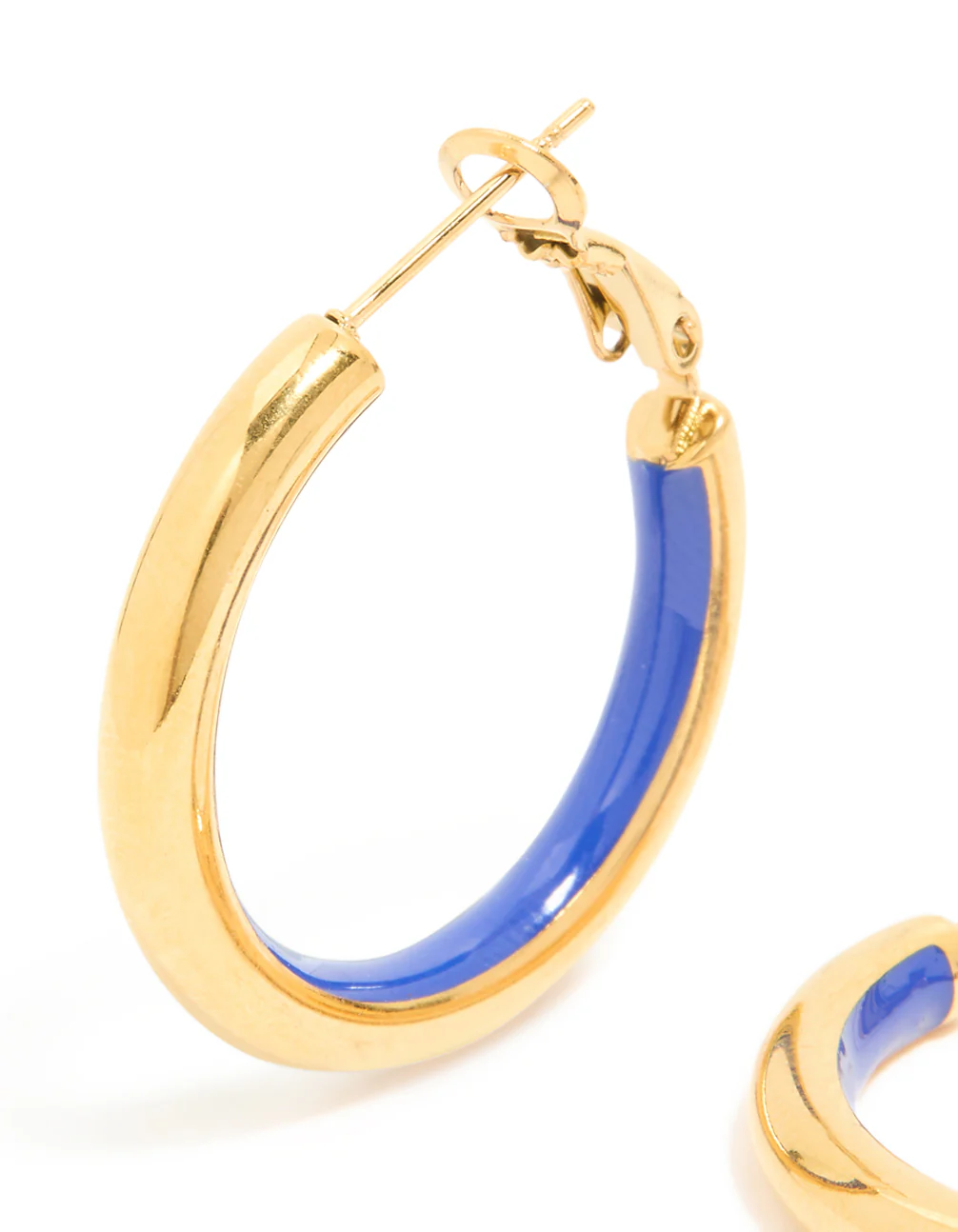 Waterproof Gold Plated Stainless Steel Half Dark Blue Enamel Hoop Earrings - Image 4