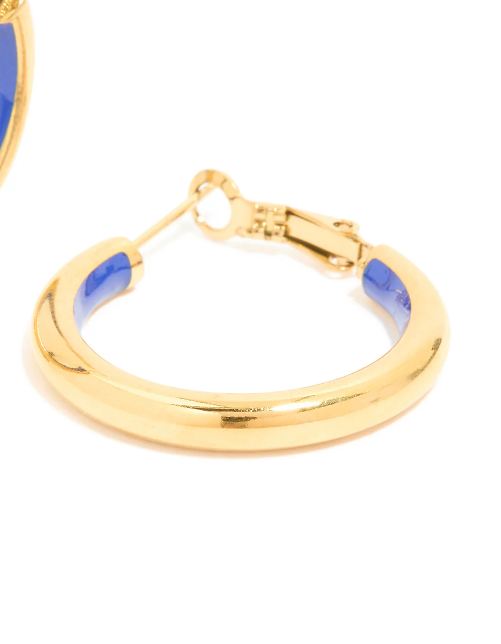 Waterproof Gold Plated Stainless Steel Half Dark Blue Enamel Hoop Earrings - Image 5