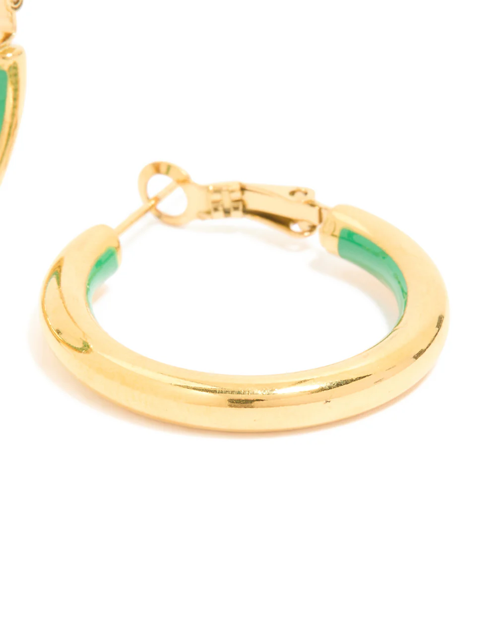 Waterproof Gold Plated Stainless Steel Half Green Enamel Hoop Earrings - Image 3