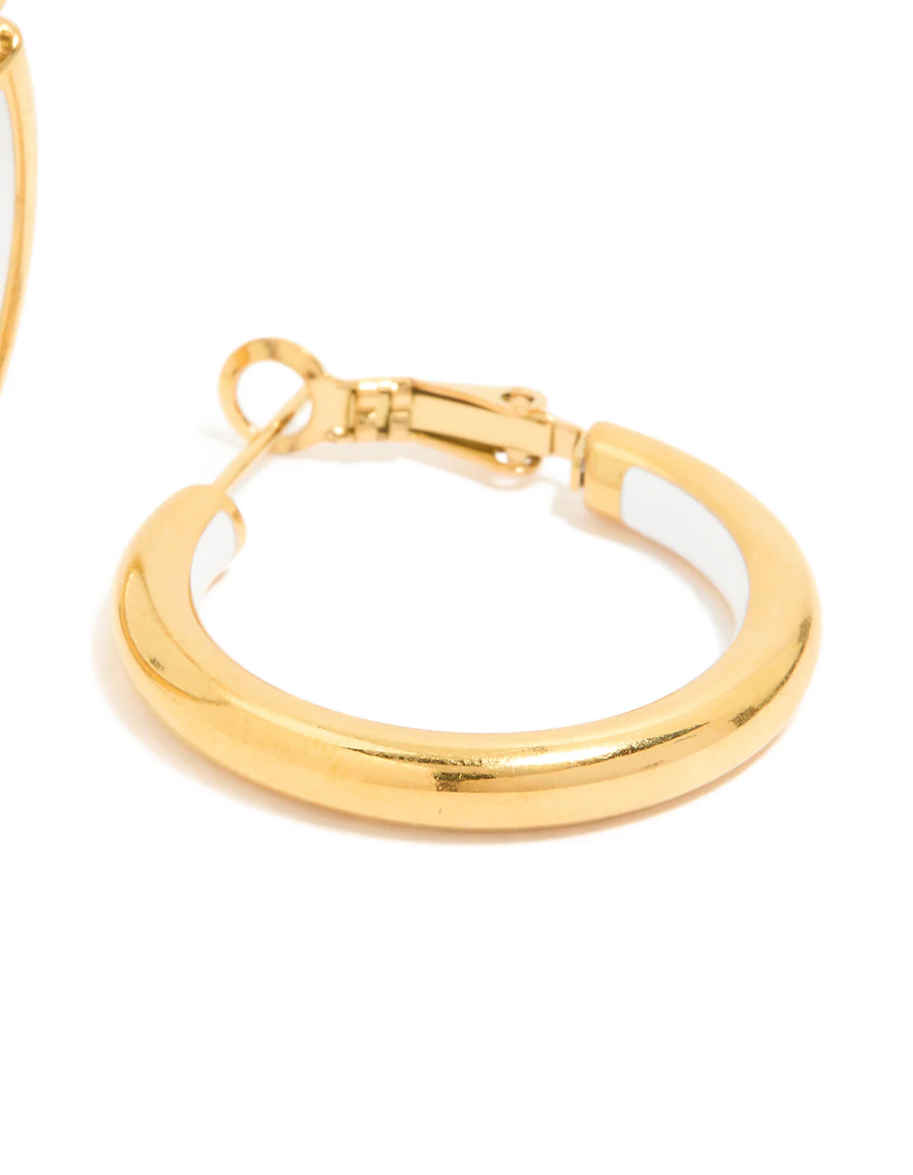 Waterproof Gold Plated Stainless Steel Half White Enamel Hoop Earrings - Image 5