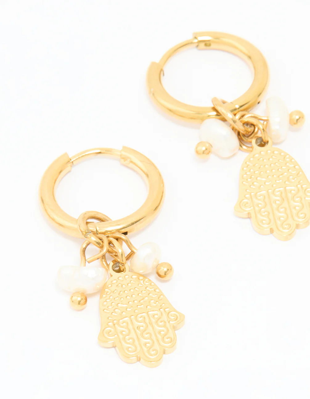 Waterproof Gold Plated Stainless Steel Hand & Bubble Huggie Earrings 2-Pack - Image 5