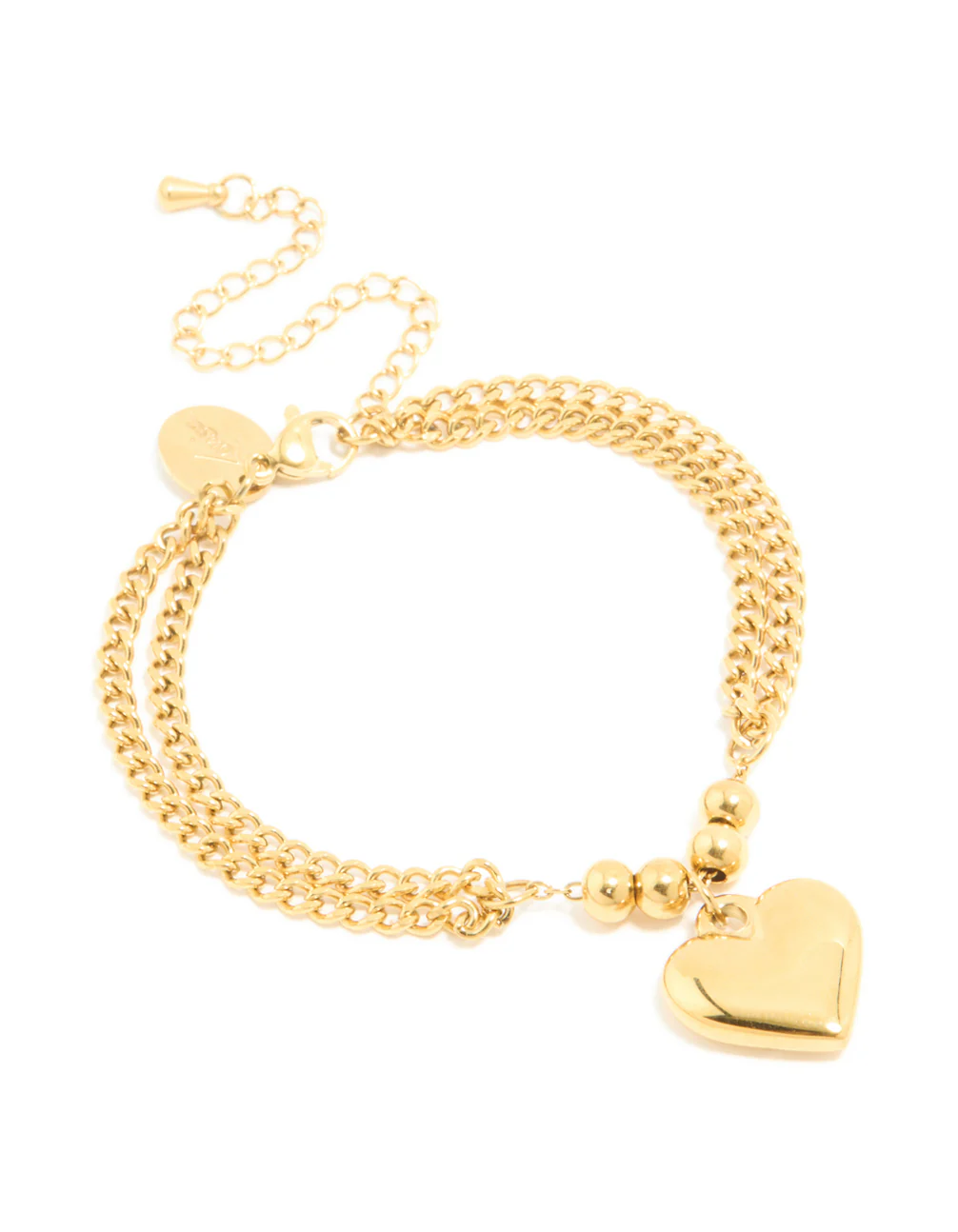 Waterproof Gold Plated Stainless Steel Heart Charm Double Row Bracelet - Image 2