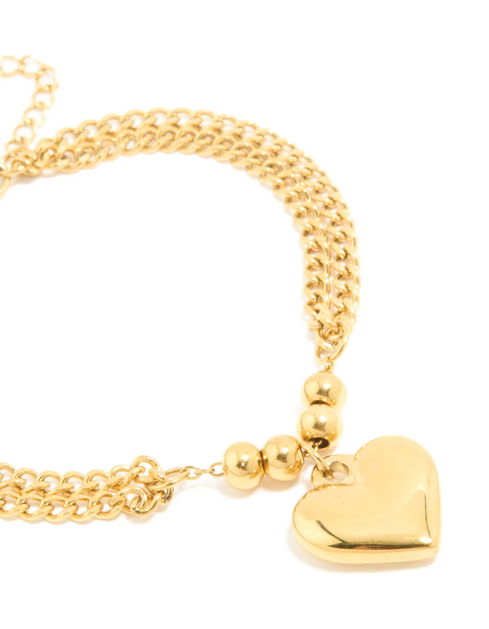 Waterproof Gold Plated Stainless Steel Heart Charm Double Row Bracelet - Image 4