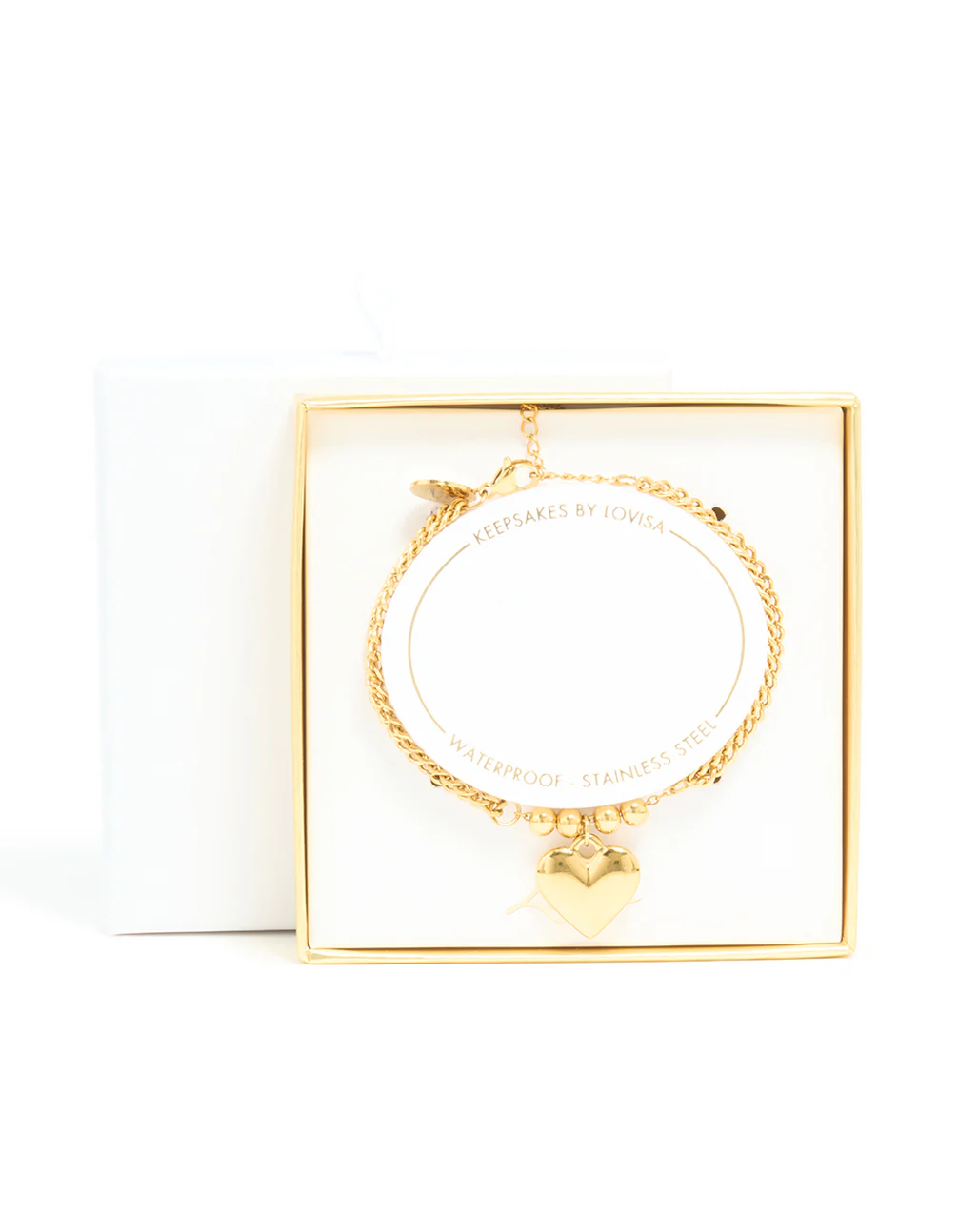 Waterproof Gold Plated Stainless Steel Heart Charm Double Row Bracelet - Image 5