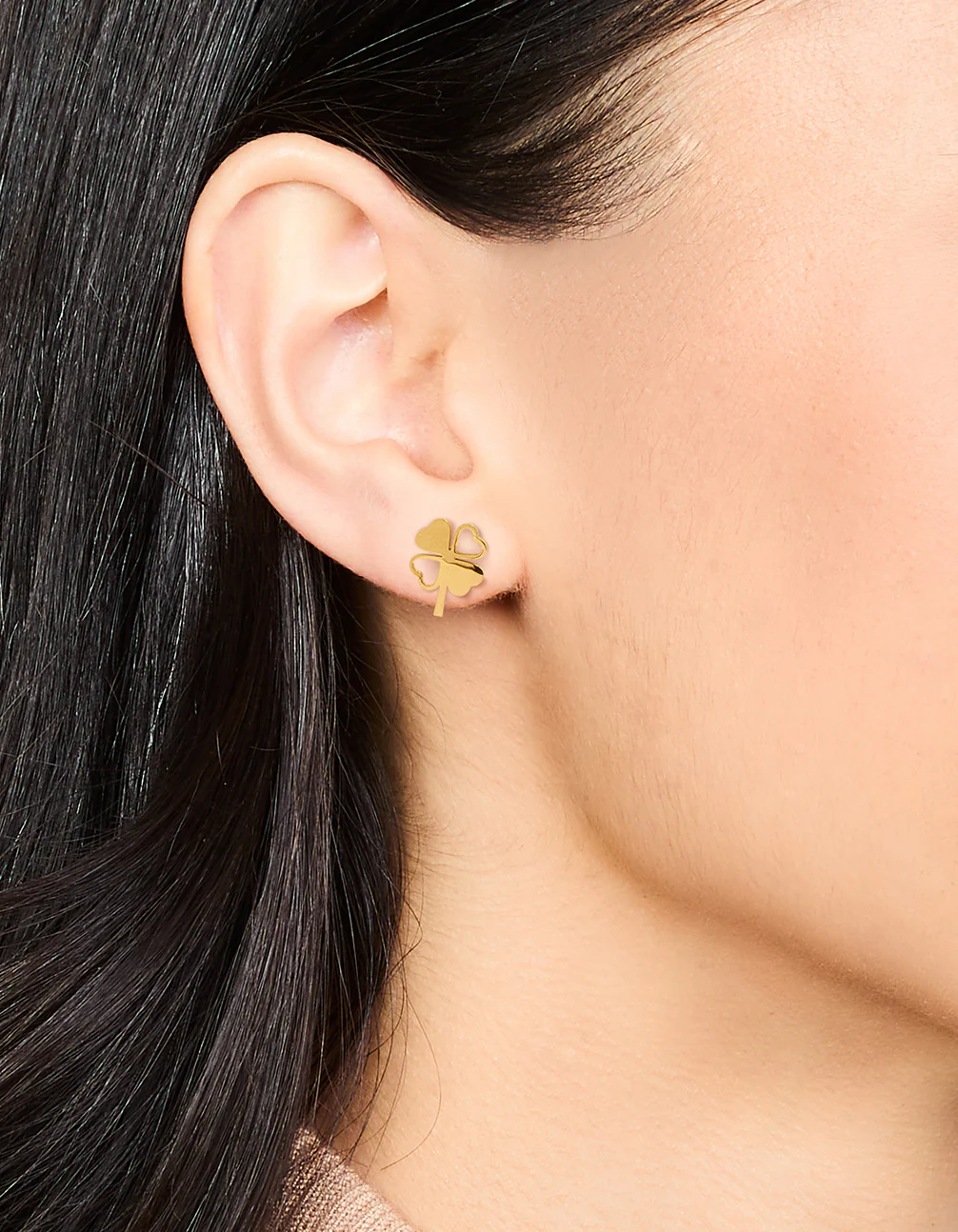 Waterproof Gold Plated Stainless Steel Heart Clover Stud Earrings - Image 2