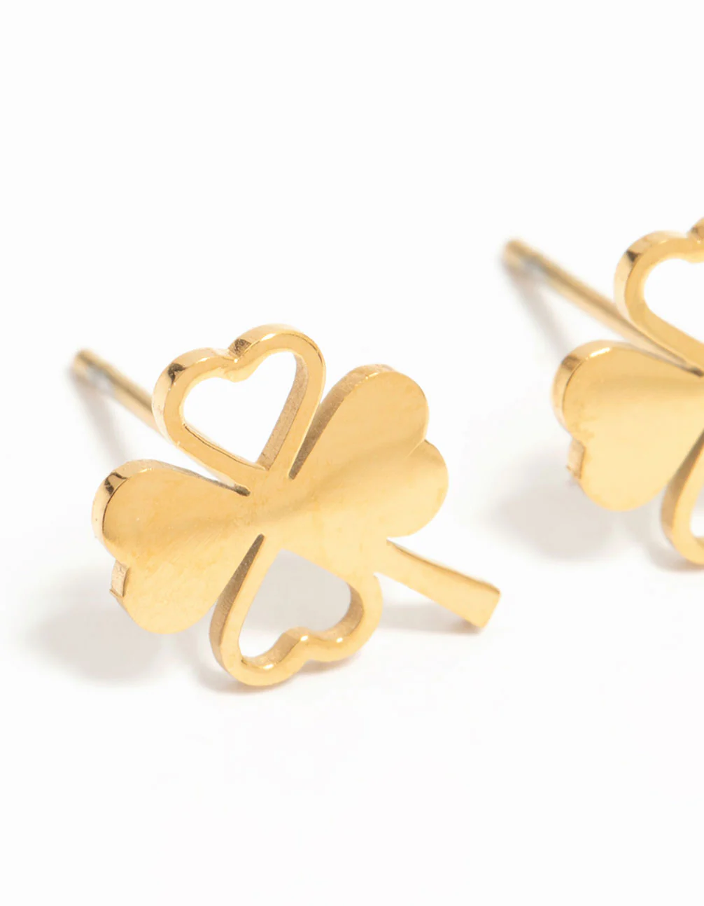 Waterproof Gold Plated Stainless Steel Heart Clover Stud Earrings - Image 4