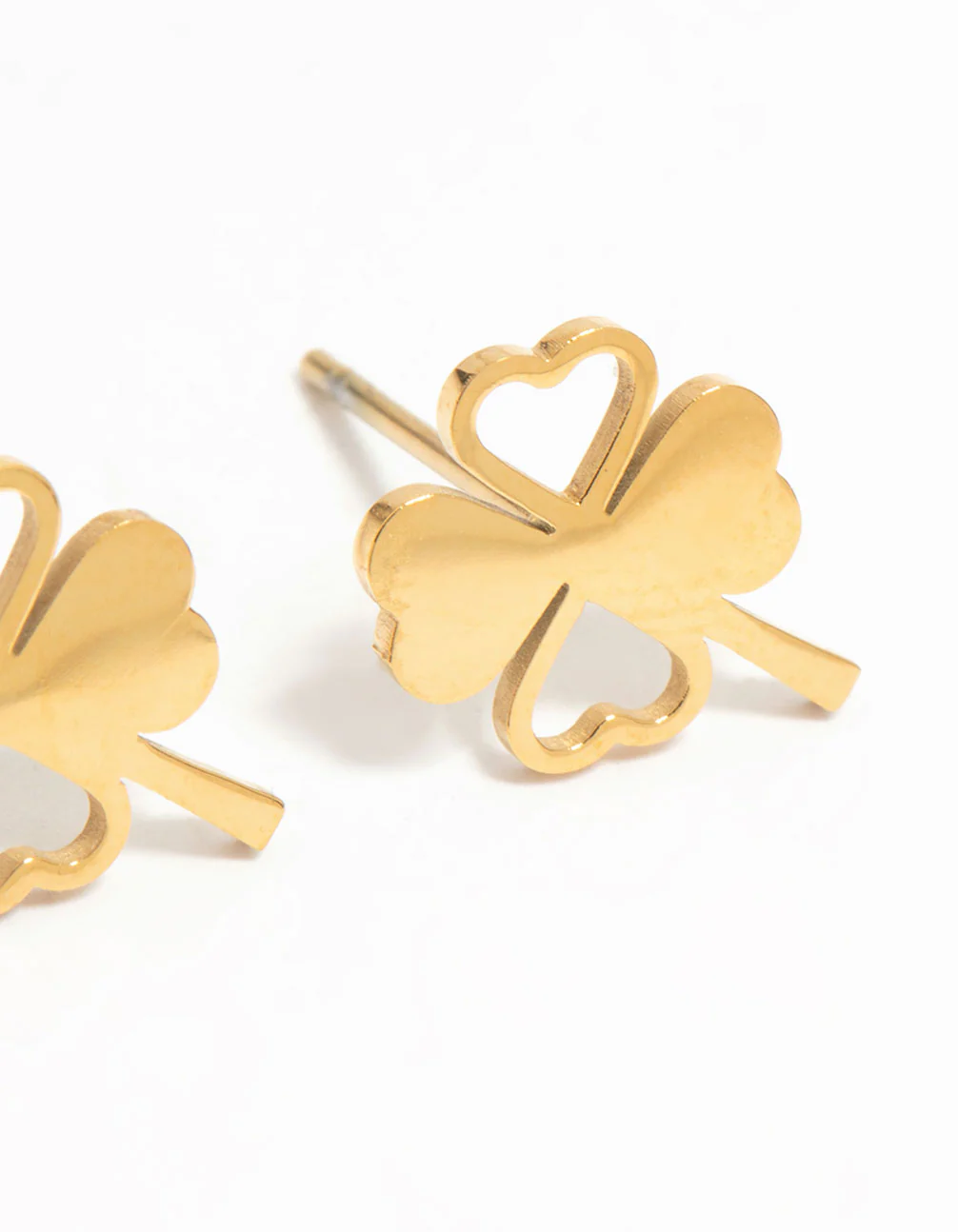 Waterproof Gold Plated Stainless Steel Heart Clover Stud Earrings - Image 5