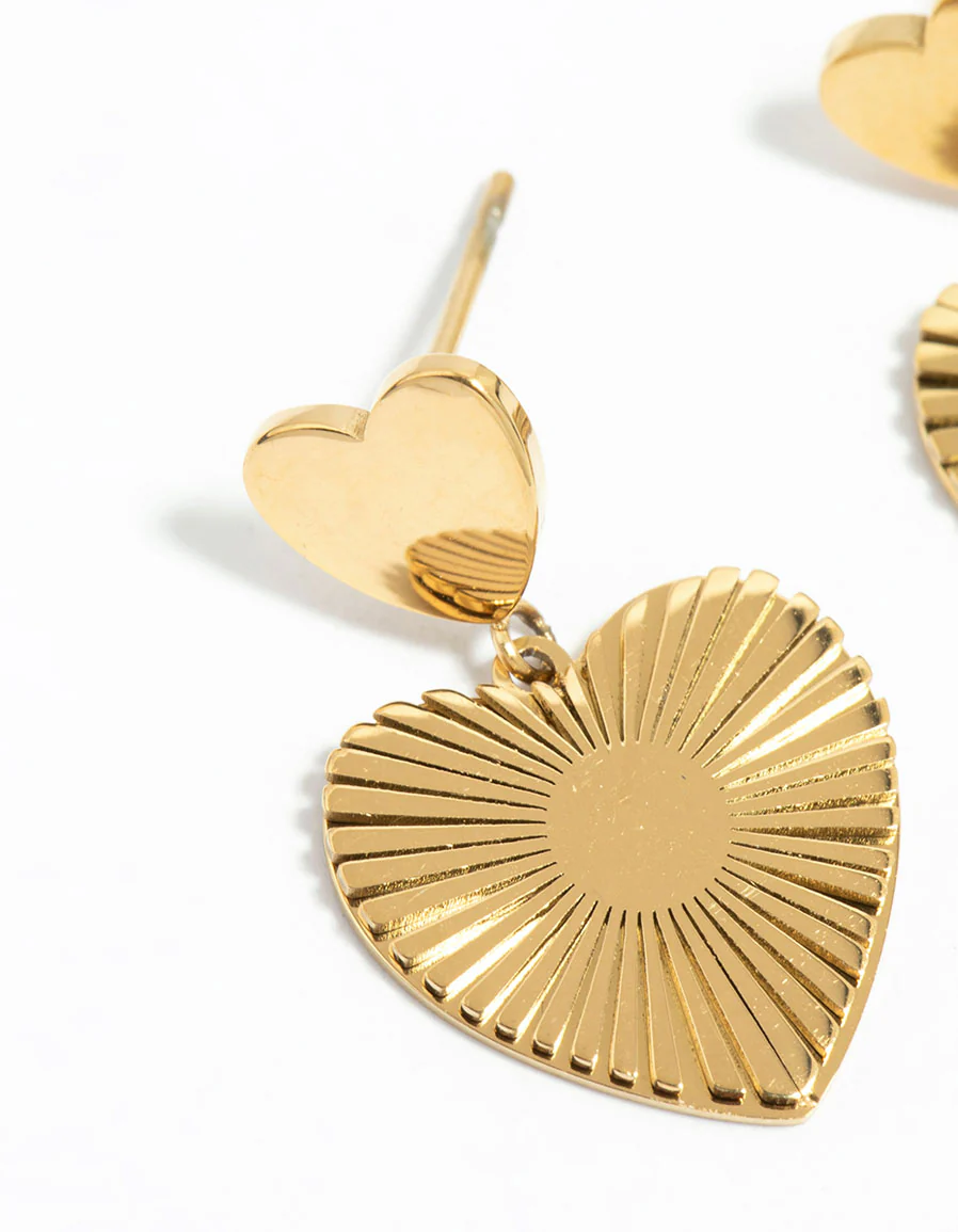 Waterproof Gold Plated Stainless Steel Heart Drop Earrings - Image 4