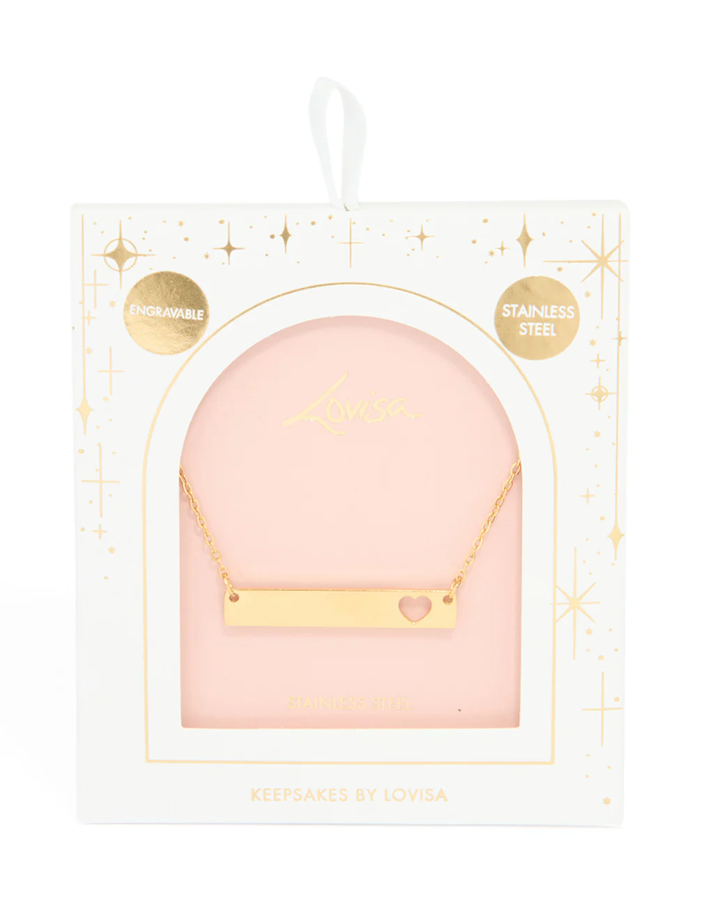 Waterproof Gold Plated Stainless Steel Heart Engravable Bar Necklace - Image 3