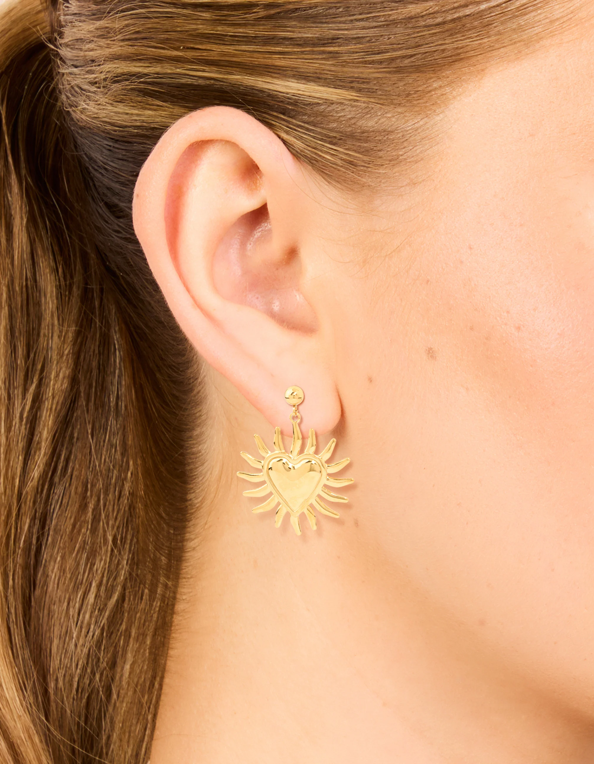 Waterproof Gold Plated Stainless Steel Heart Flower Statement Earrings - Image 6