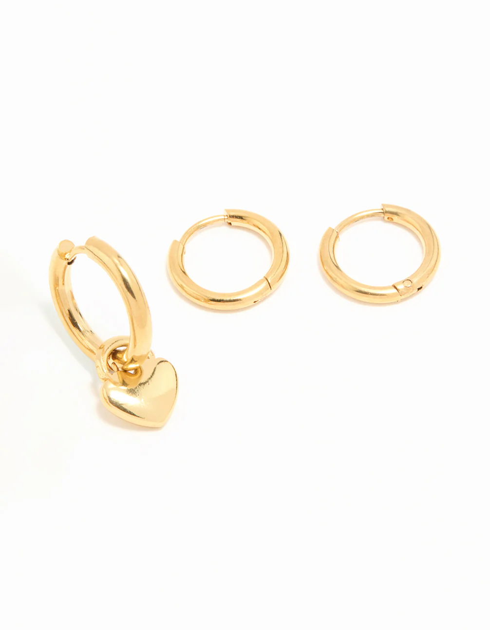 Waterproof Gold Plated Stainless Steel Heart Huggies & Classic Stud Earrings 3-Pack - Image 3