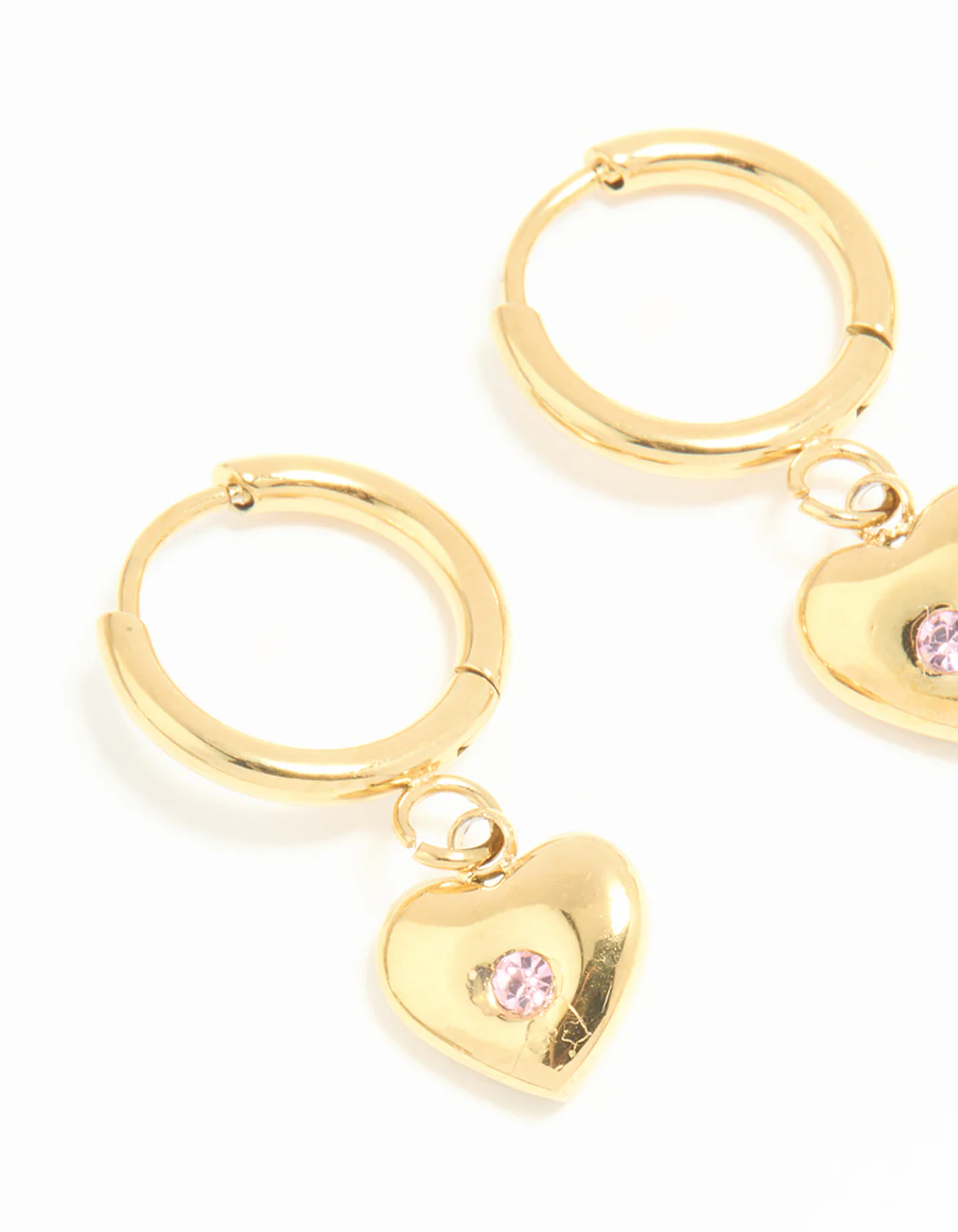 Waterproof Gold Plated Stainless Steel Heart & Lock Huggie Earrings 2-Pack - Image 4