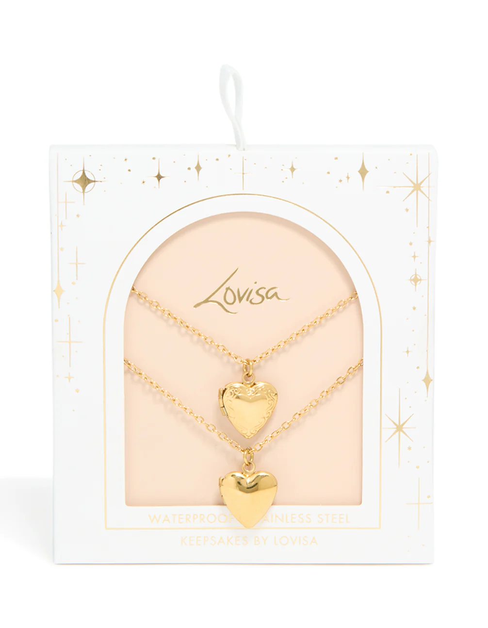Waterproof Gold Plated Stainless Steel Heart Locket Necklaces 2-Pack - Image 3