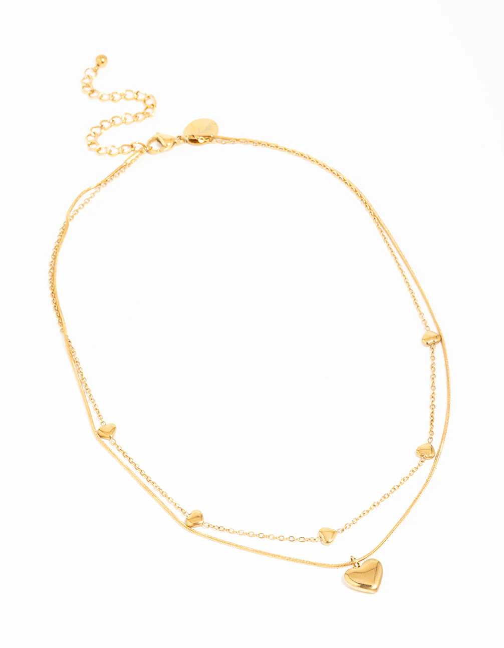 Waterproof Gold Plated Stainless Steel Heart Pendant Layered Necklace - Image 2