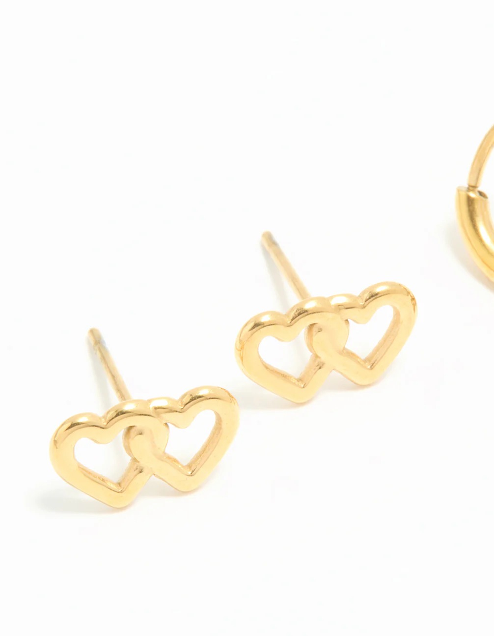 Waterproof Gold Plated Stainless Steel Heart Stud & Huggie Earrings 2-Pack - Image 2