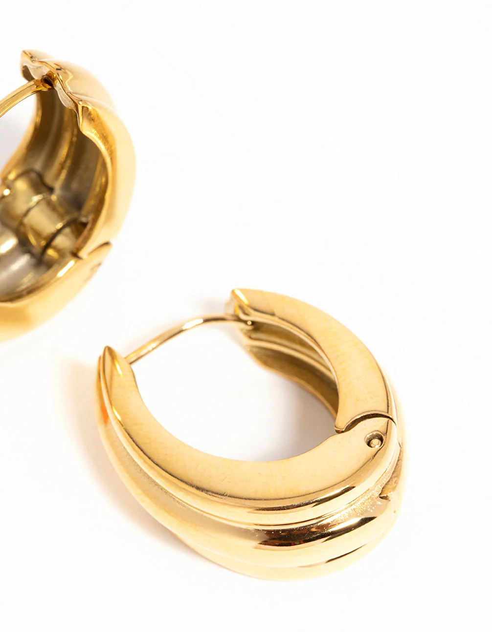 Waterproof Gold Plated Stainless Steel Hinged Hoop Indented Earrings - Image 5