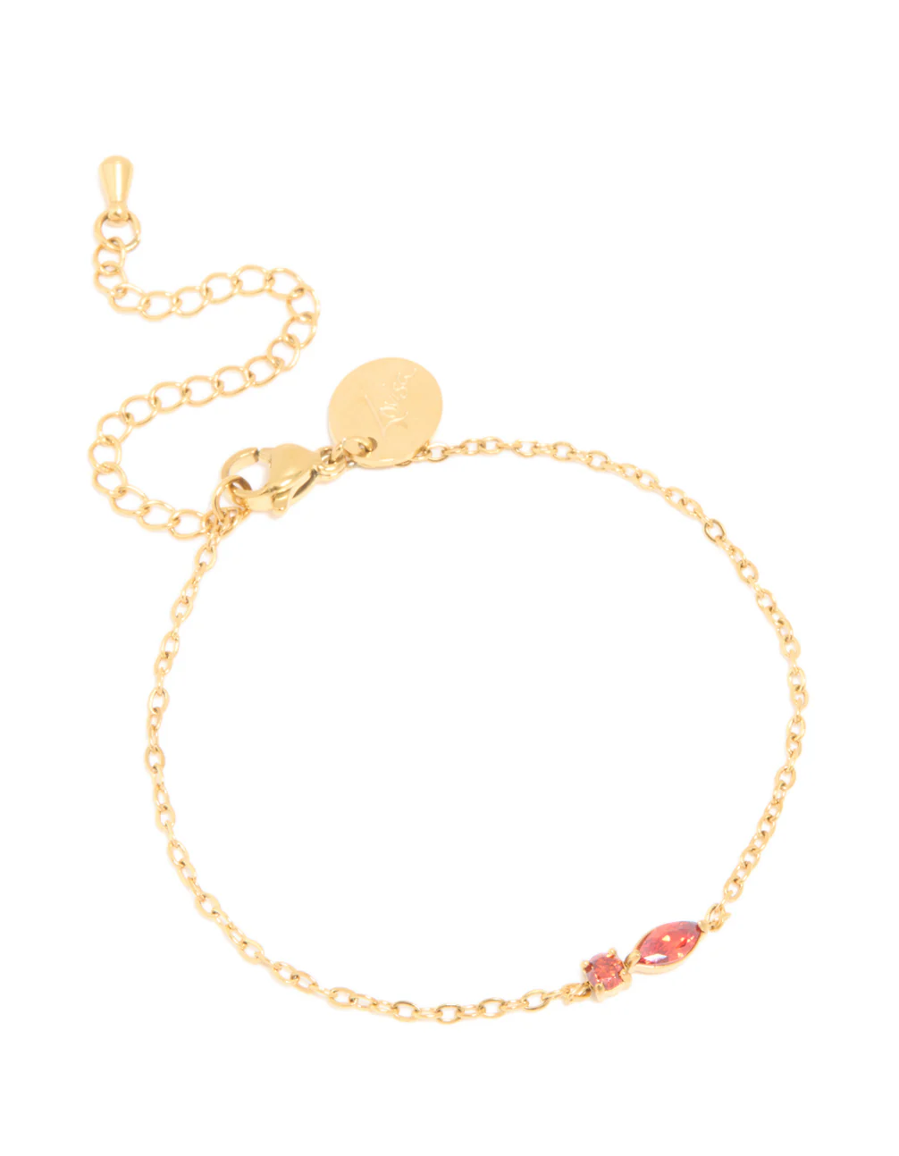 Waterproof Gold Plated Stainless Steel January Red Cubic Zirconia Birthstone Bracelet - Image 2