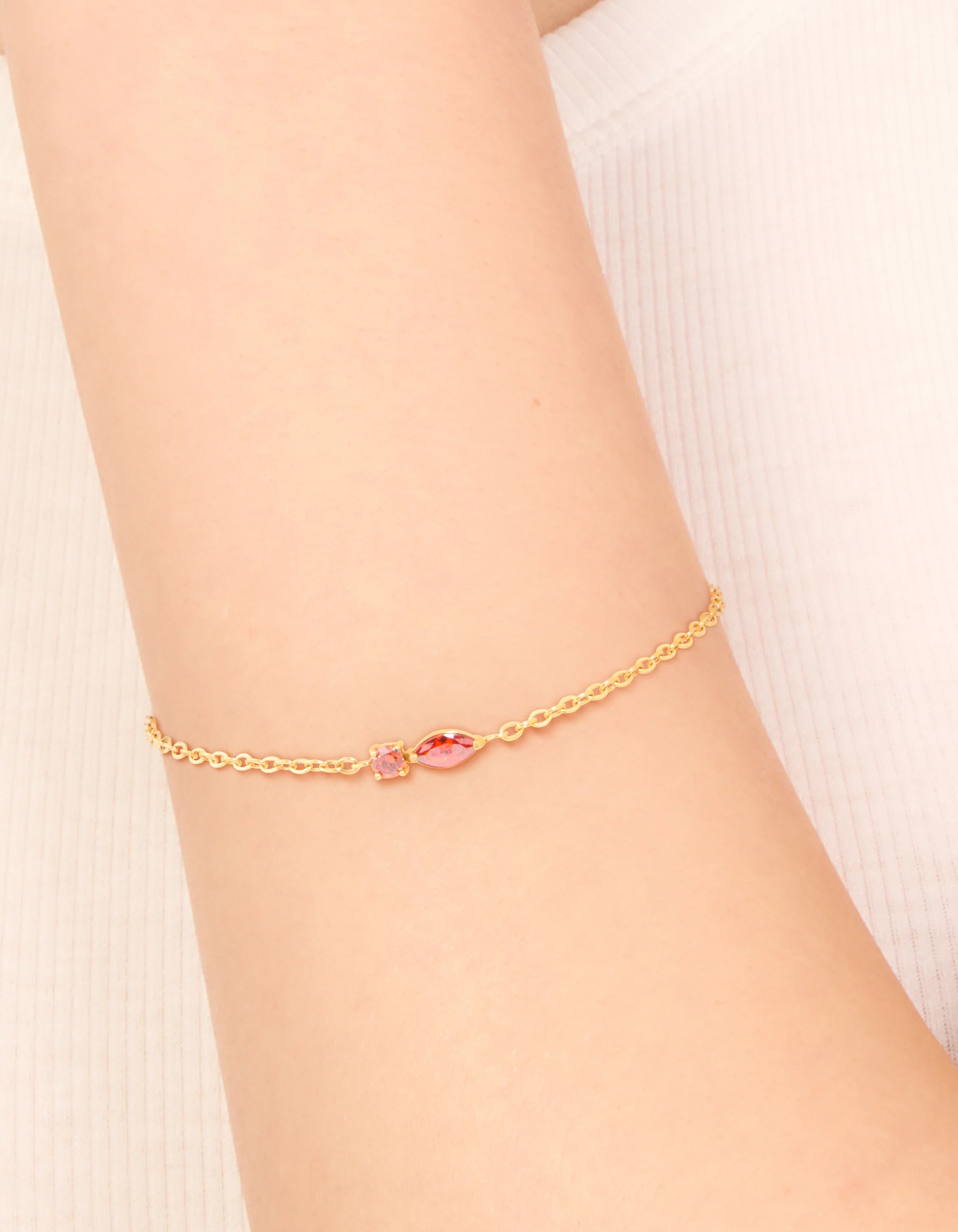 Waterproof Gold Plated Stainless Steel July Red Cubic Zirconia Birthstone Bracelet - Image 2
