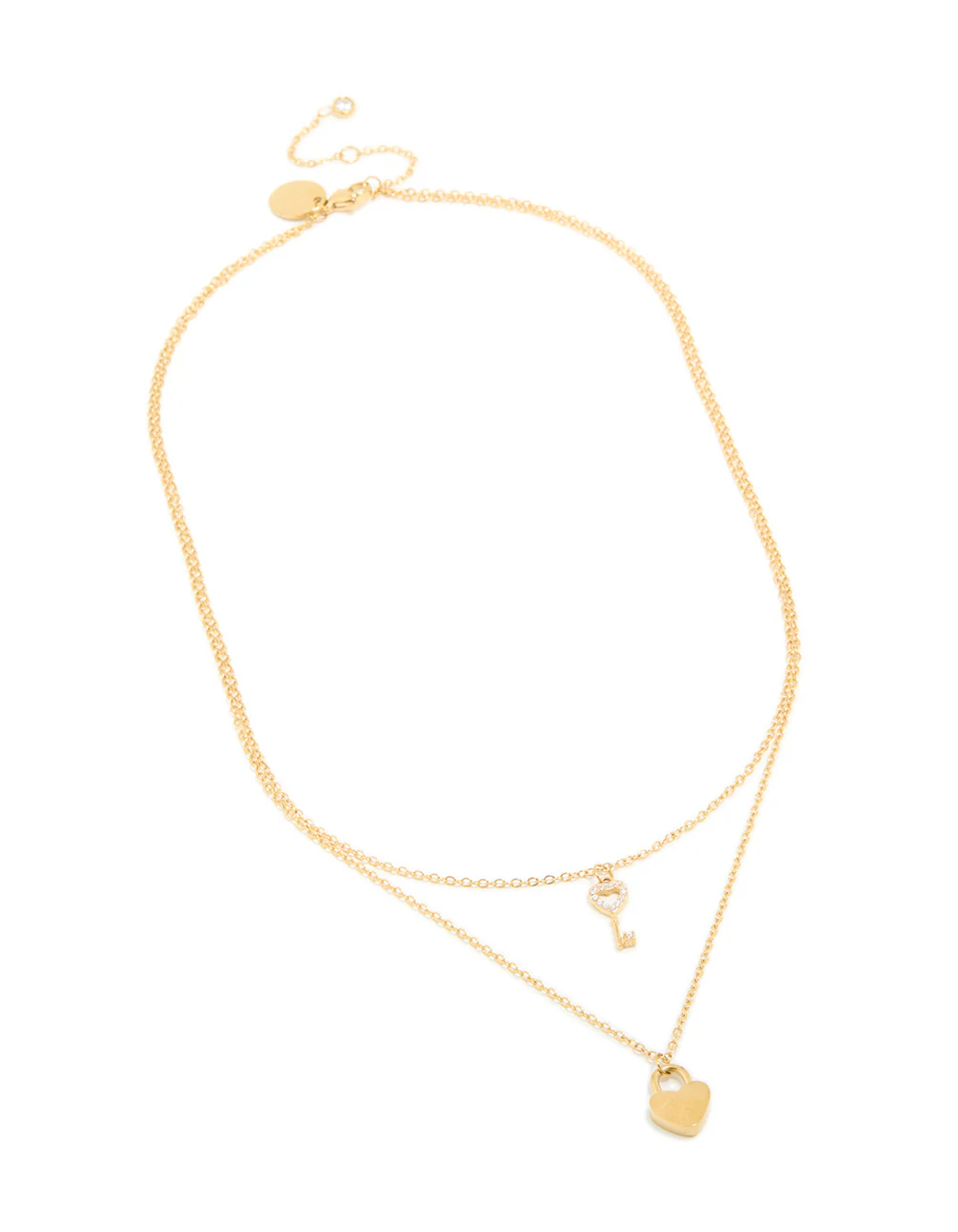 Waterproof Gold Plated Stainless Steel Key & Heeart Lock Layered Necklace - Image 2