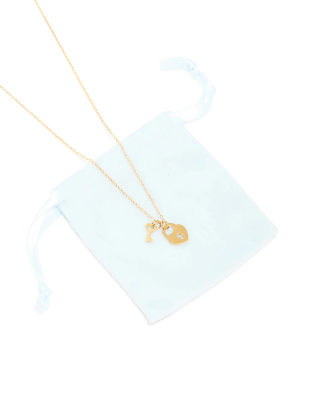 Waterproof Gold Plated Stainless Steel Key & Locket Pendant Necklace - Image 3