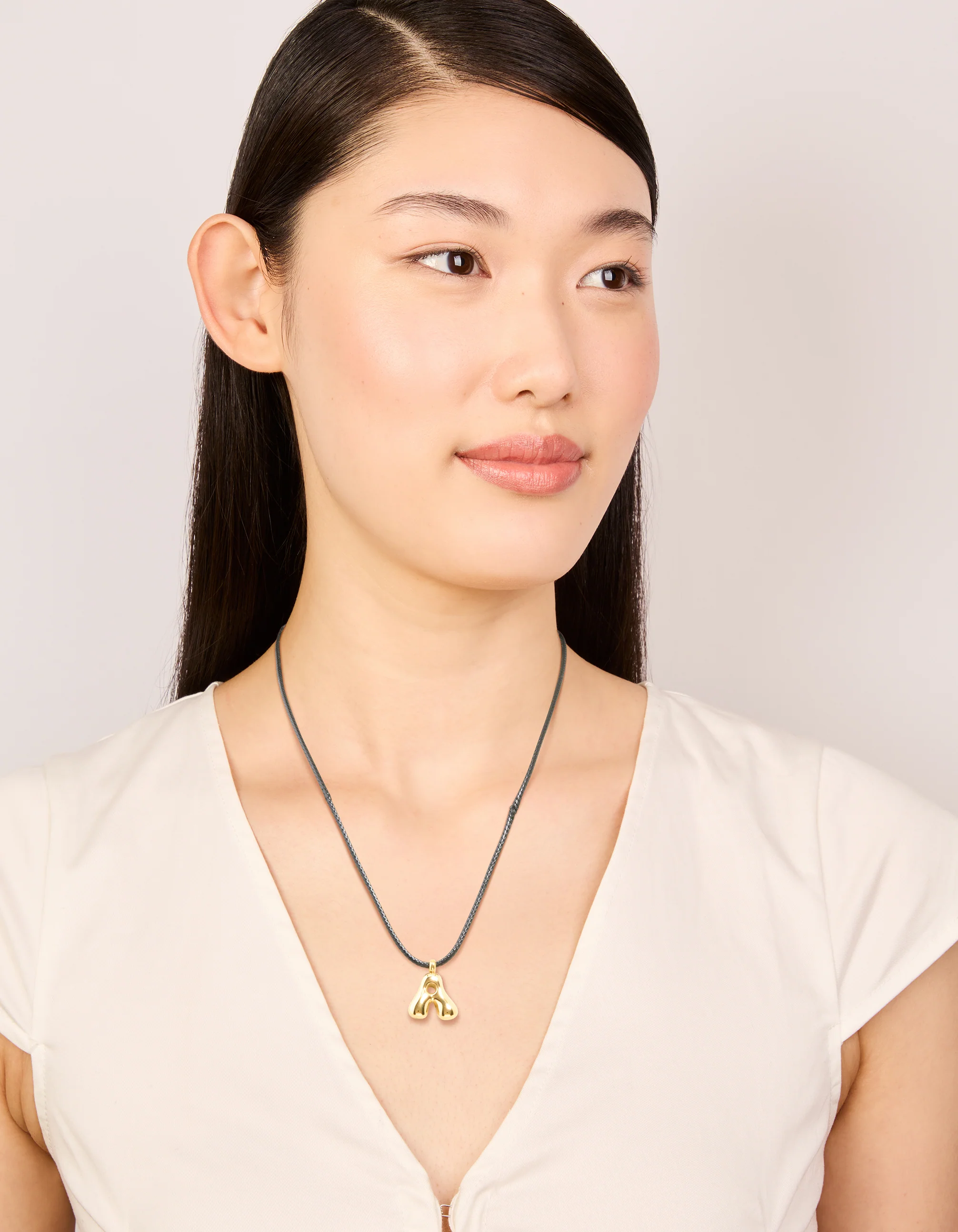 Waterproof Gold Plated Stainless Steel Large Bubble Letter A Cord Necklace - Image 3
