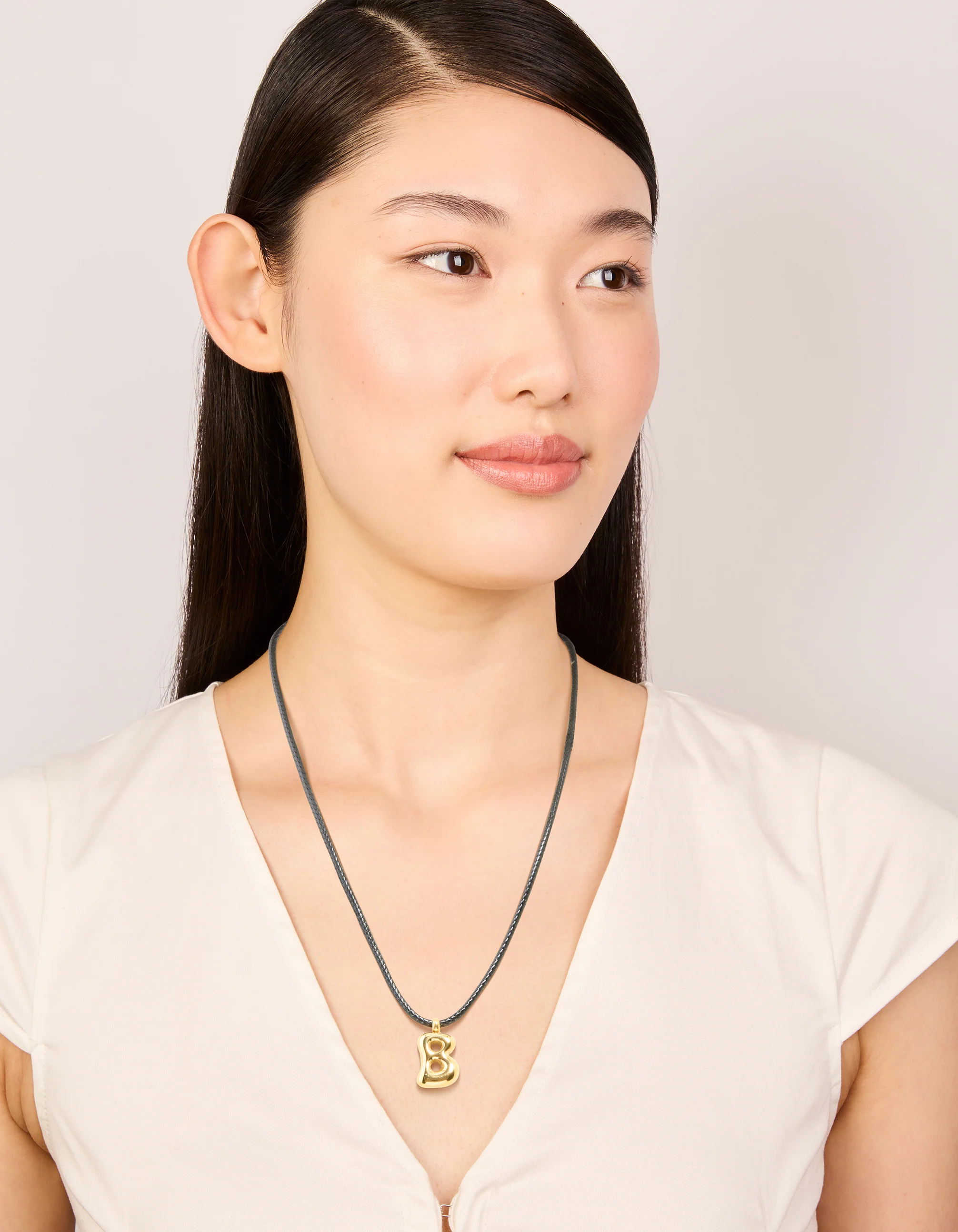 Waterproof Gold Plated Stainless Steel Large Bubble Letter B Cord Necklace - Image 3