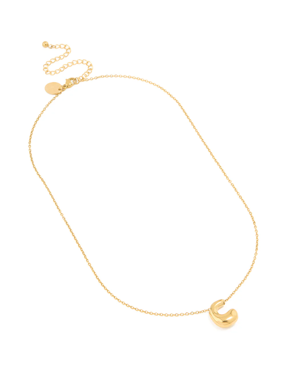 Waterproof Gold Plated Stainless Steel Large Bubble Letter C Necklace - Image 2