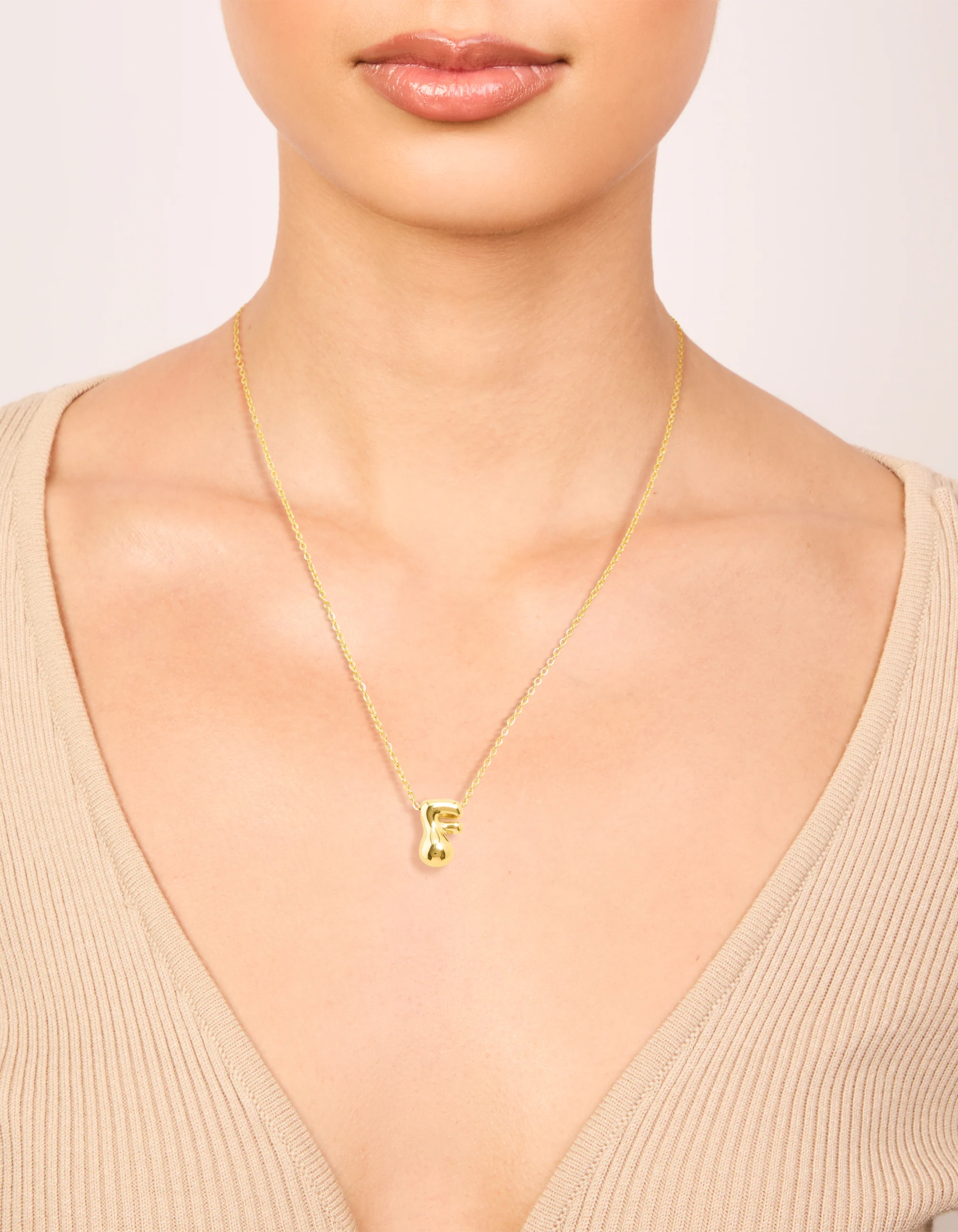 Waterproof Gold Plated Stainless Steel Large Bubble Letter F Necklace - Image 2