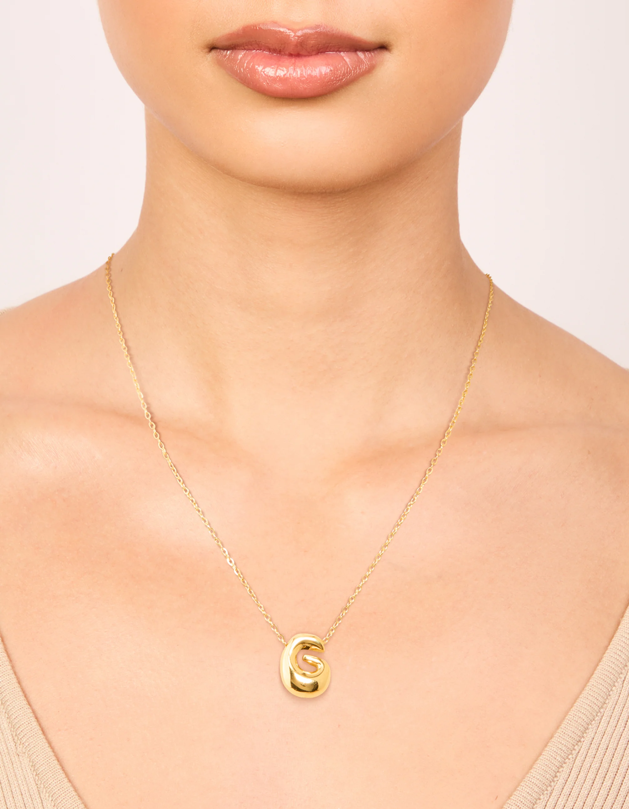Waterproof Gold Plated Stainless Steel Large Bubble Letter G Necklace - Image 2
