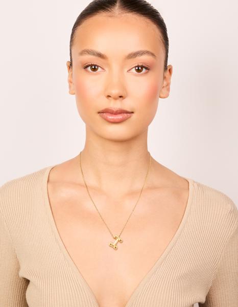 Waterproof Gold Plated Stainless Steel Large Bubble Letter I Necklace - Image 2