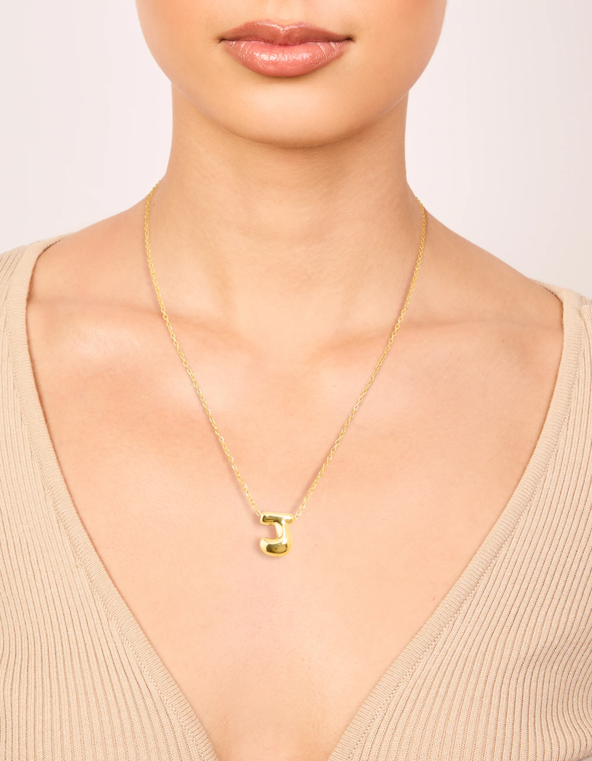 Waterproof Gold Plated Stainless Steel Large Bubble Letter J Necklace - Image 2